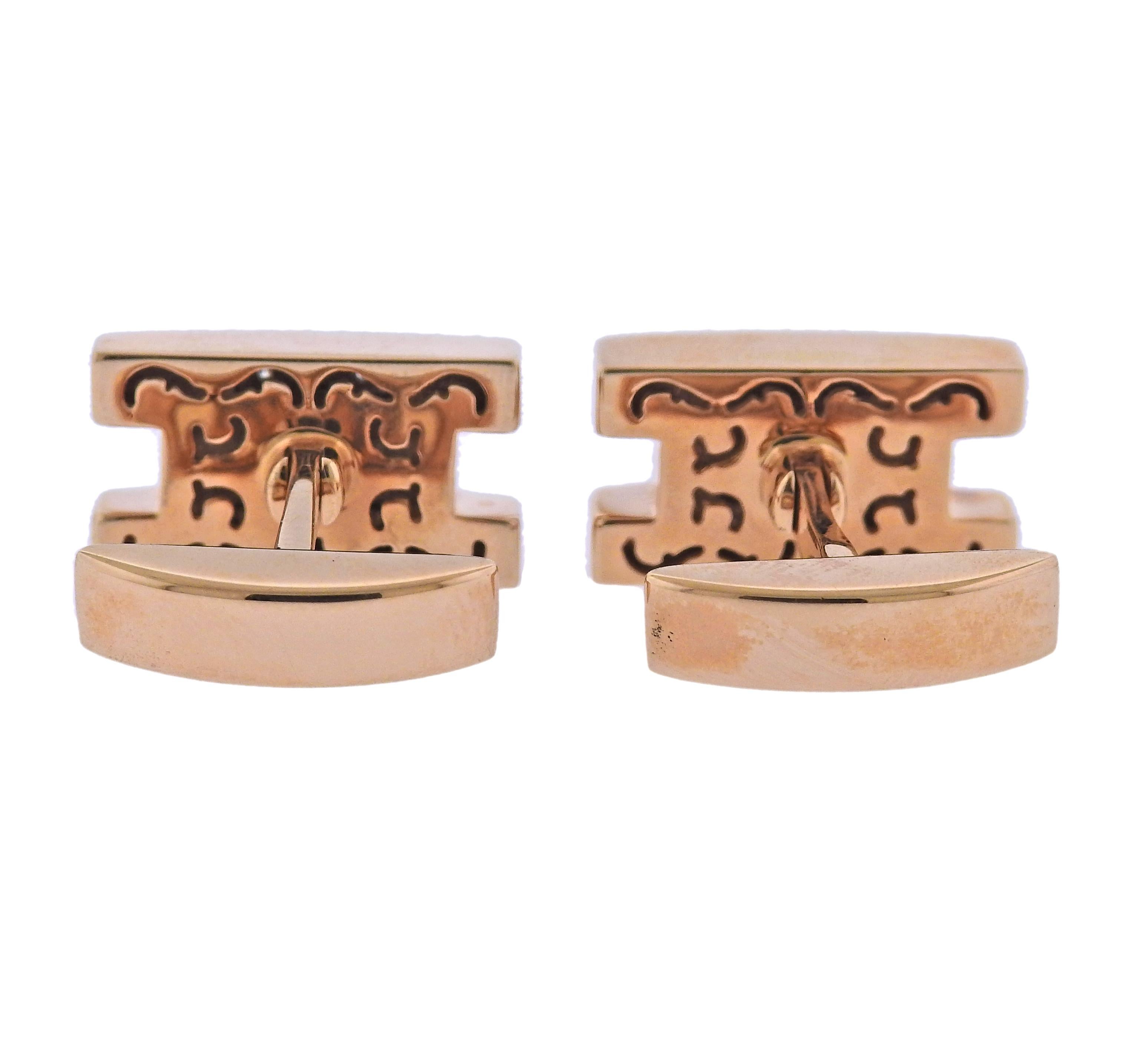 Round Cut Bucherer Gold Diamond Cufflinks