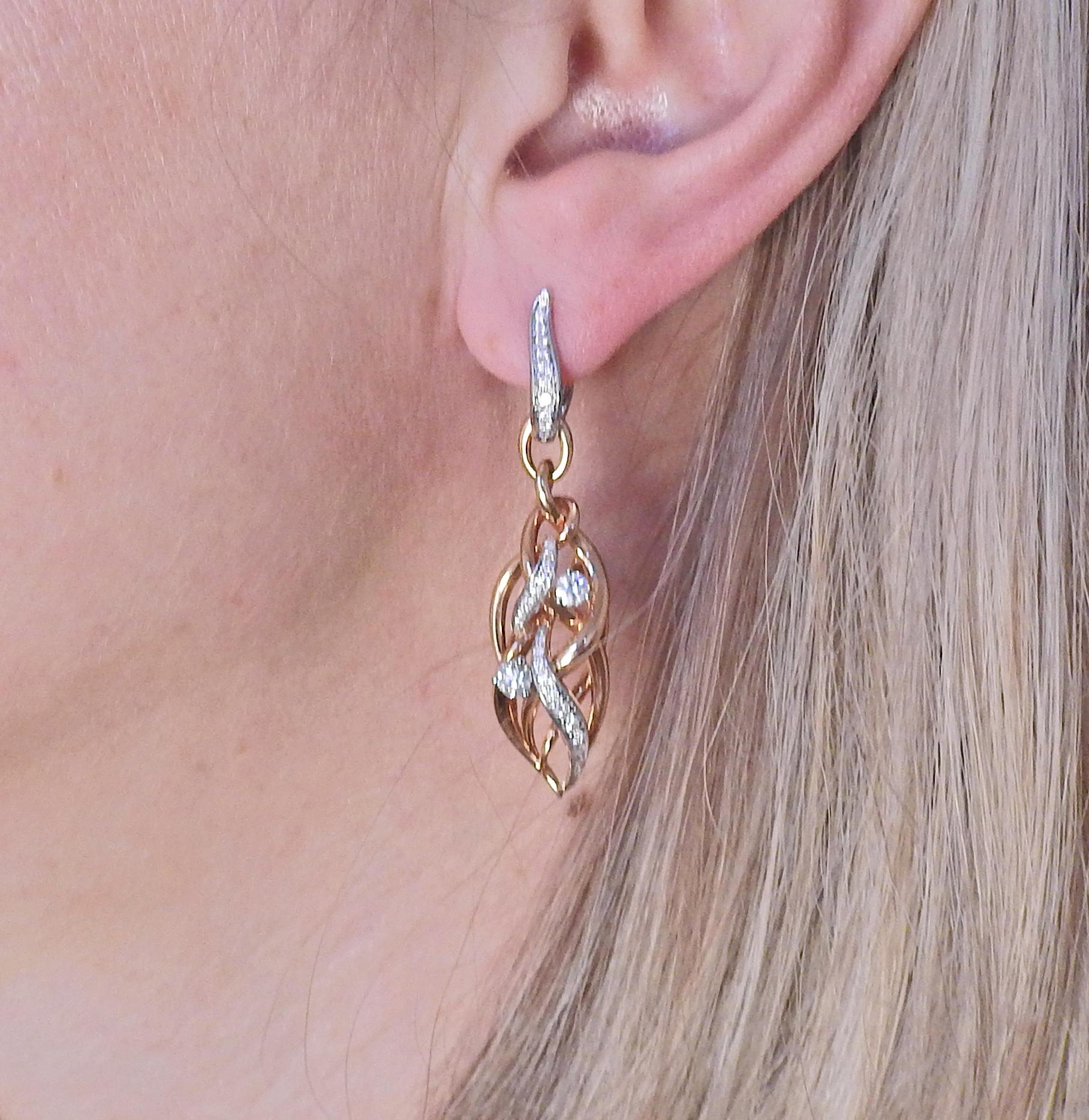 Bucherer Gold Diamond Drop Earrings In New Condition In Lambertville, NJ