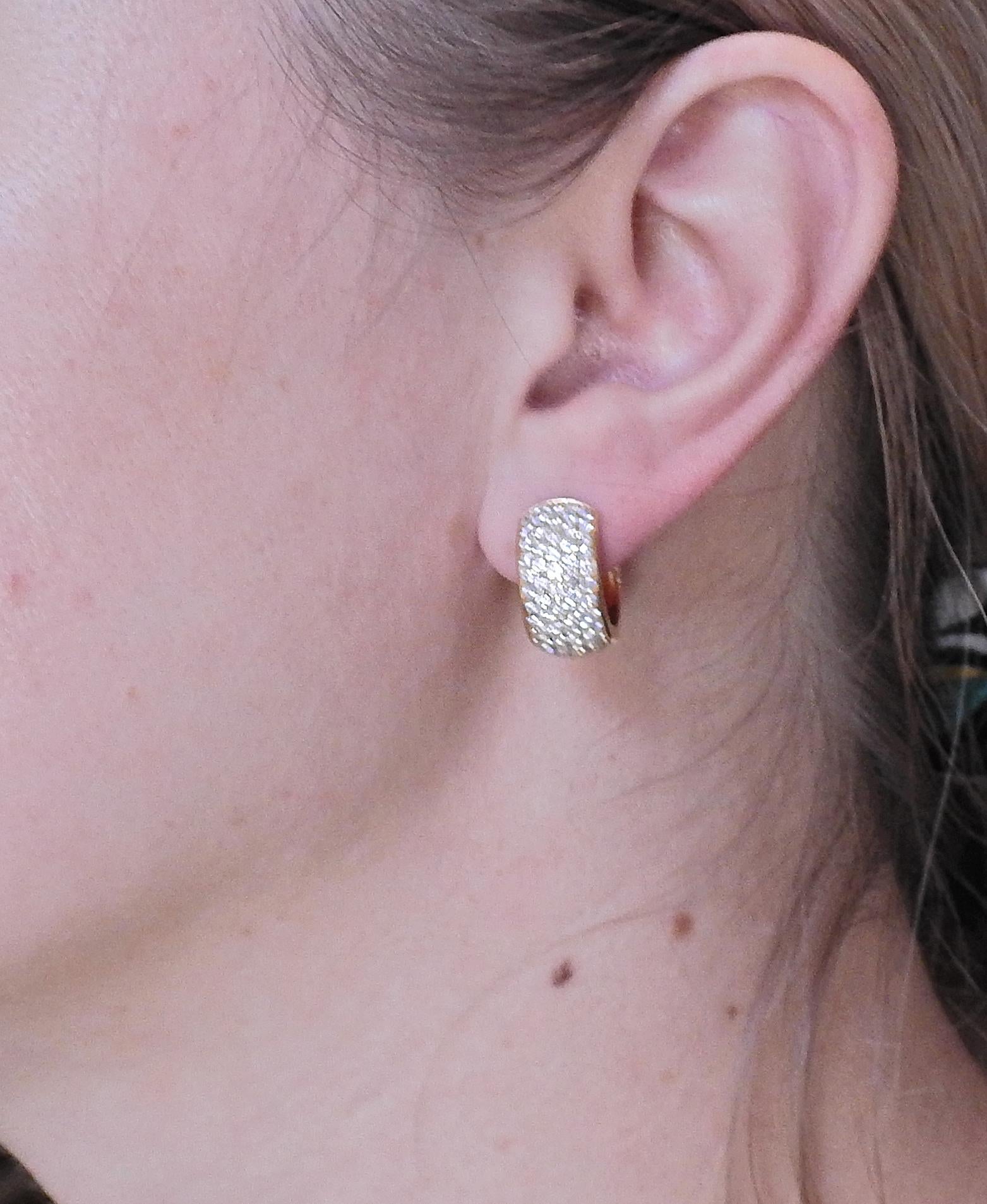 Round Cut Bucherer Gold Diamond Hoop Huggie Earrings For Sale