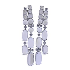 Bucherer Gold Diamond Moonstone Drop Earrings