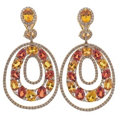 Bucherer Gold Diamond Orange Sapphire Drop Earrings