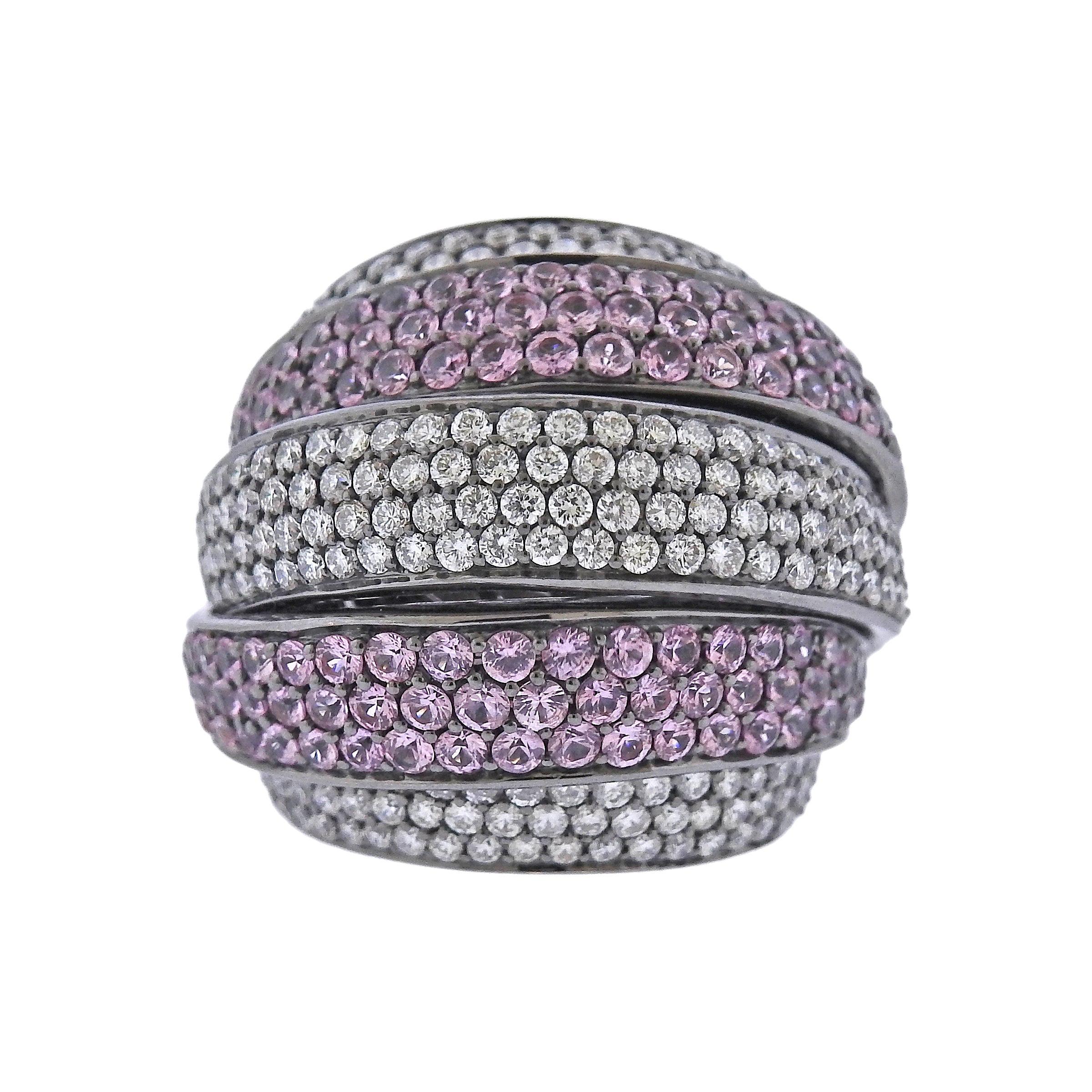 Bucherer Gold Diamond Pink Sapphire Dome Ring For Sale