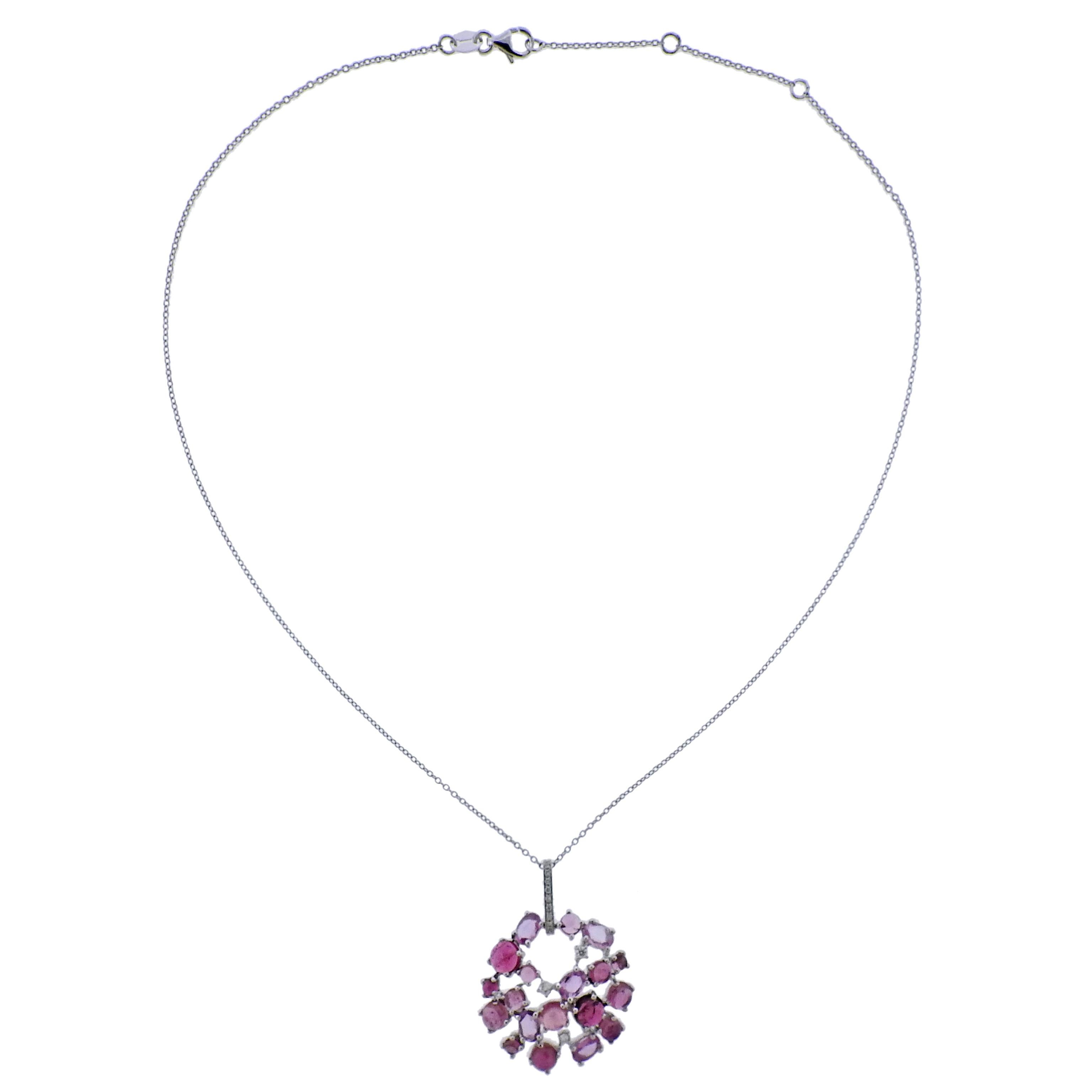 Bucherer Gold Diamond Pink Sapphire Tourmaline Pendant Necklace