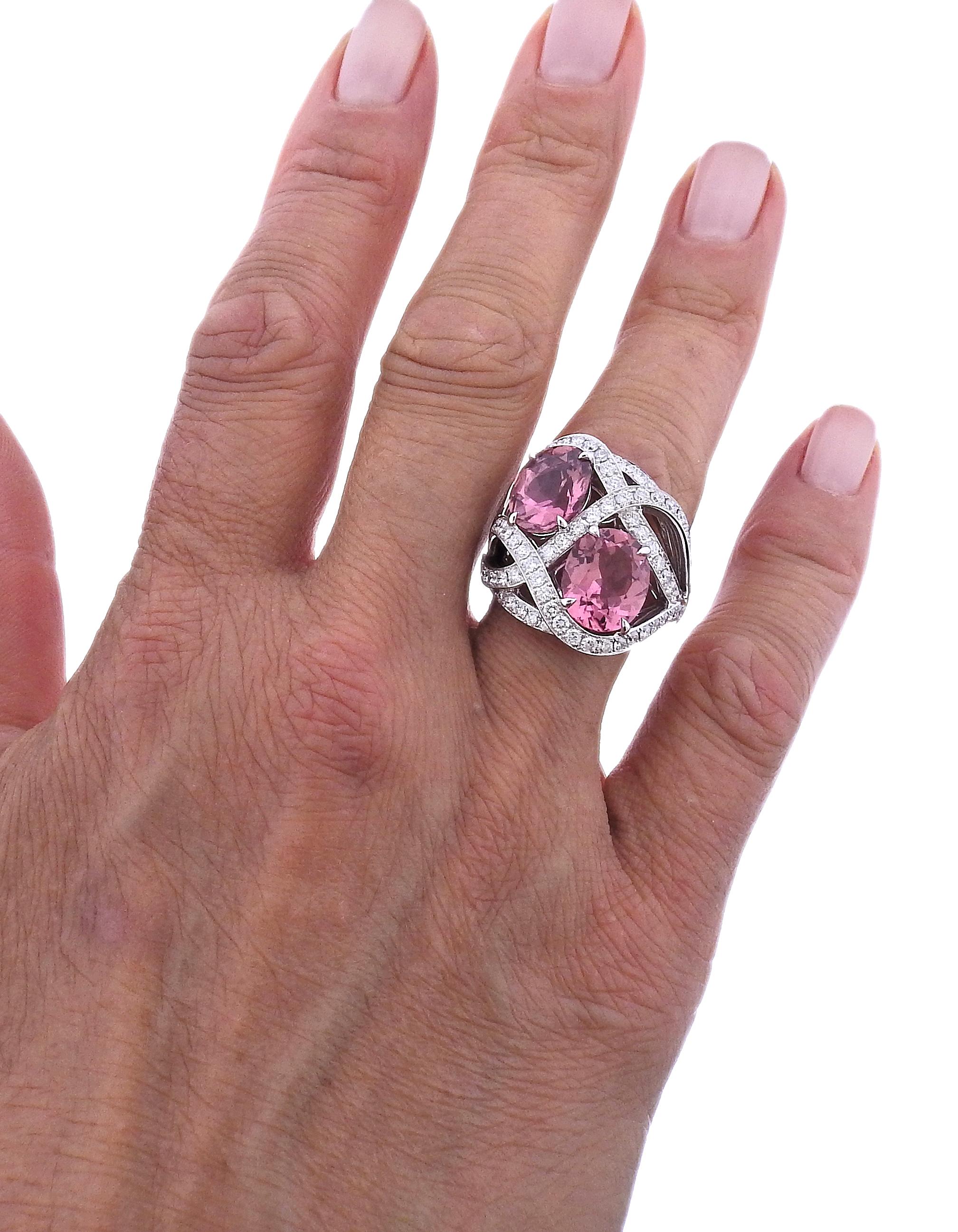 Bucherer Gold Diamond Pink Tourmaline Cocktail Ring In New Condition For Sale In Lambertville, NJ