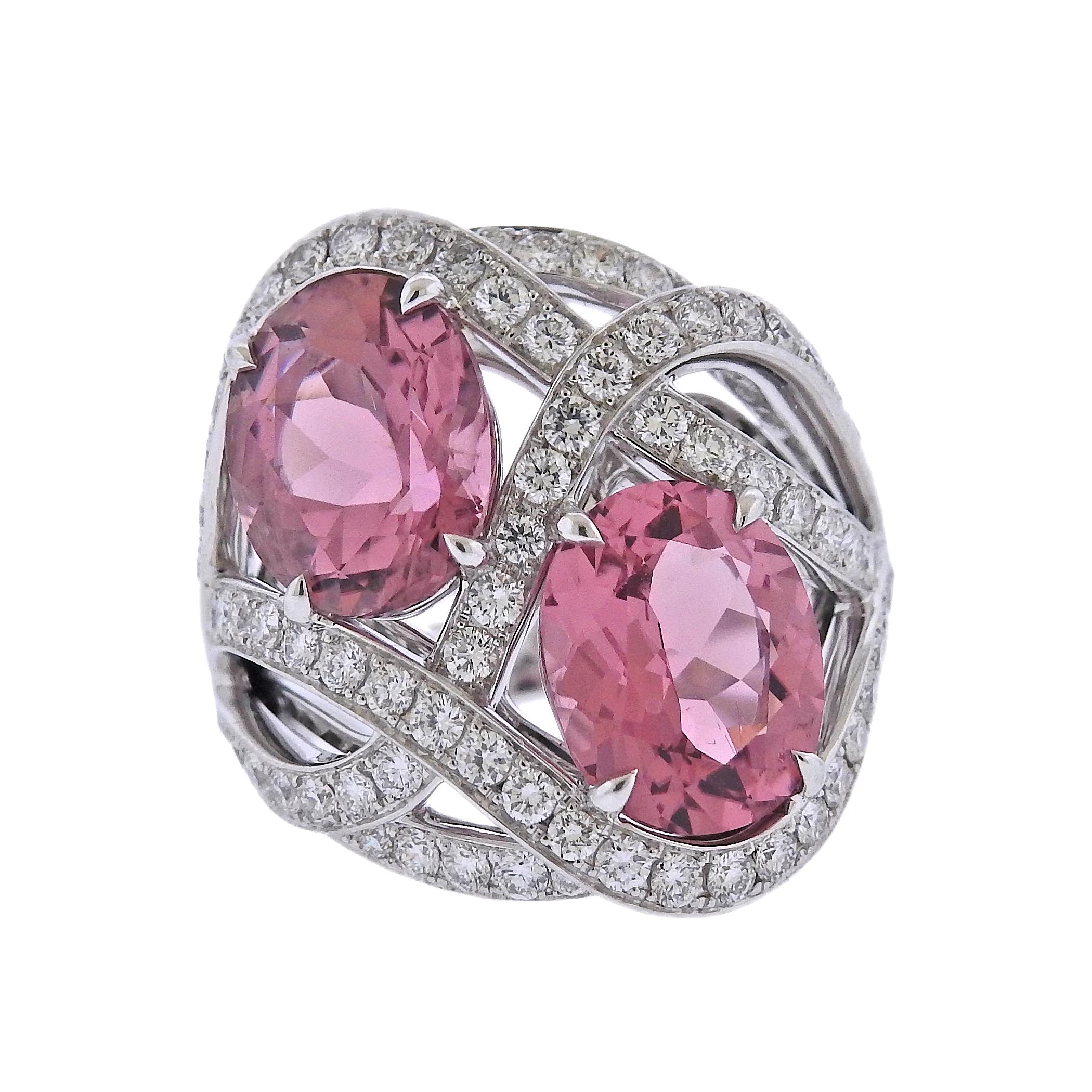 Bucherer Gold Diamond Pink Tourmaline Cocktail Ring For Sale