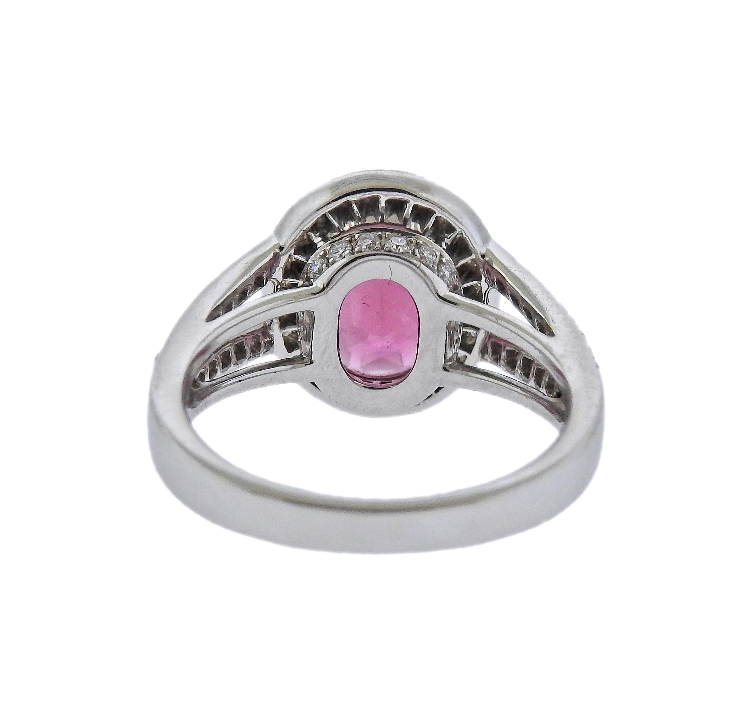 Round Cut Bucherer Gold Diamond Pink Tourmaline Ring For Sale