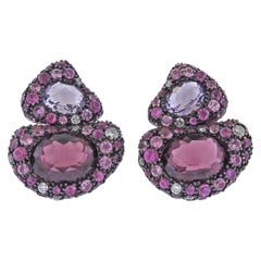 Bucherer Gold Diamond Rhodolite Amethyst Sapphire Earrings Bucherer Gold Diamond Rhodolite Amethyst Sapphire Earrings