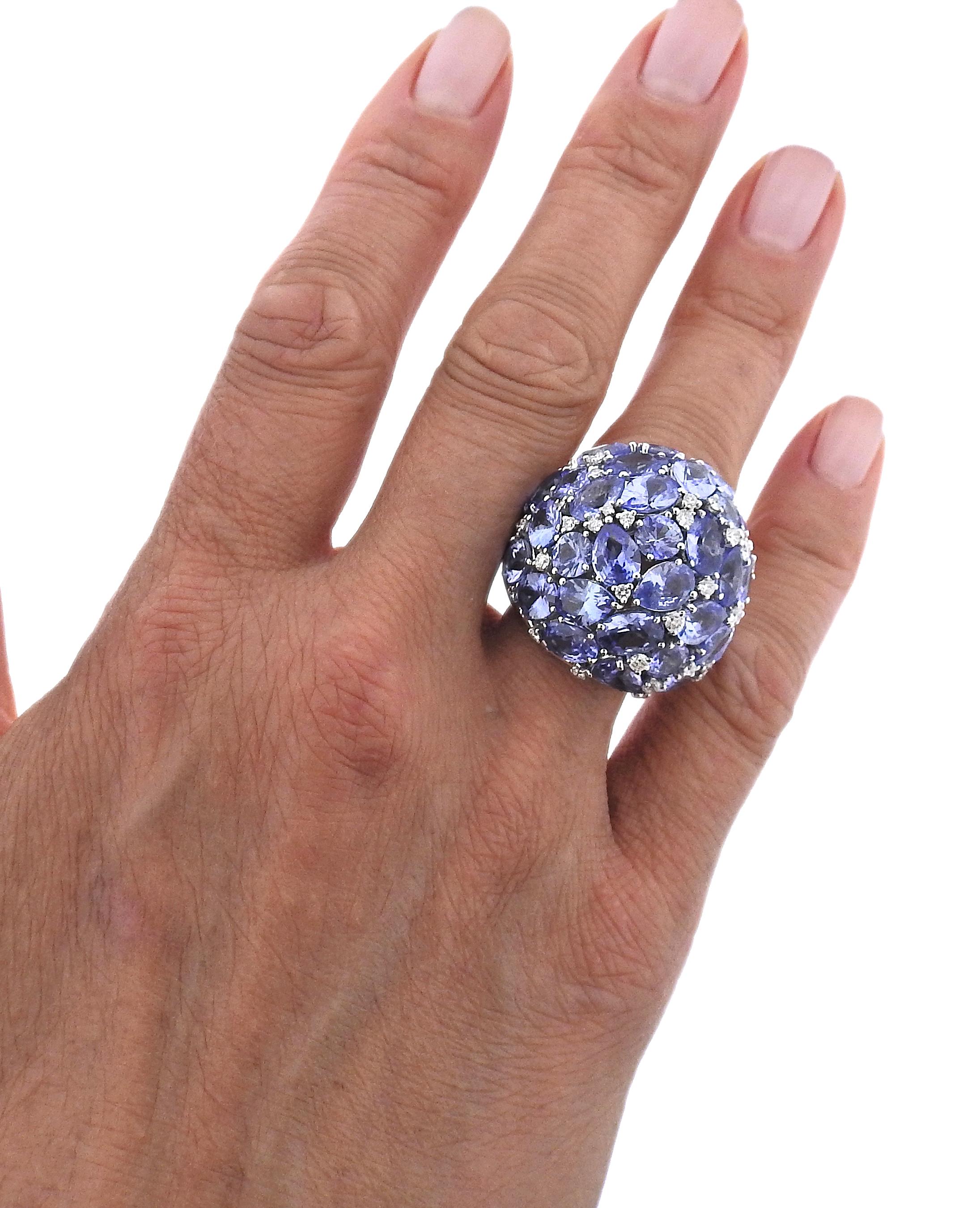 Bucherer Gold Diamond Sapphire Cocktail Dome Ring In New Condition For Sale In Lambertville, NJ