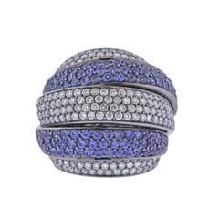 Bucherer Gold Diamond Sapphire Cocktail Dome Ring
