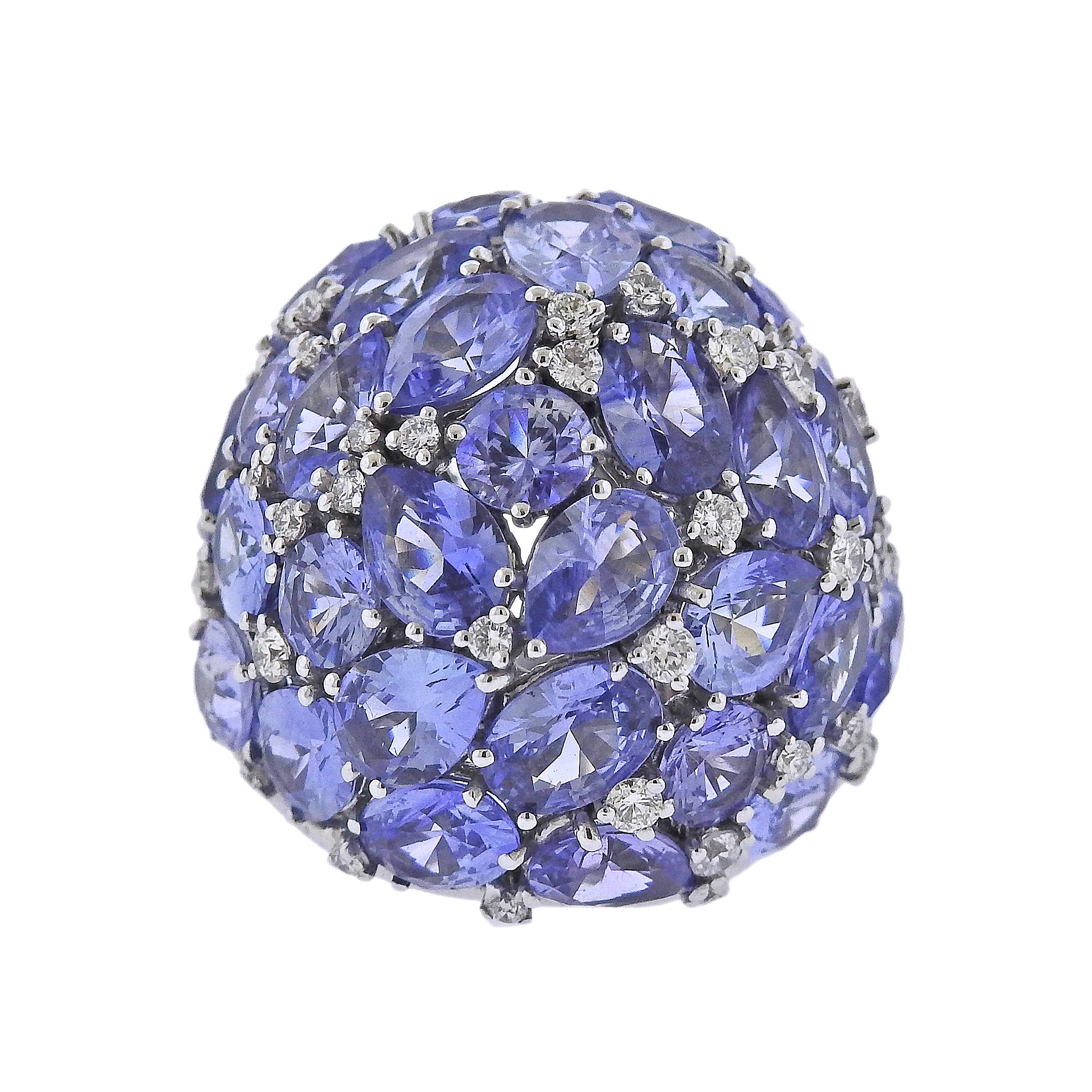 Bucherer Gold Diamond Sapphire Cocktail Dome Ring For Sale