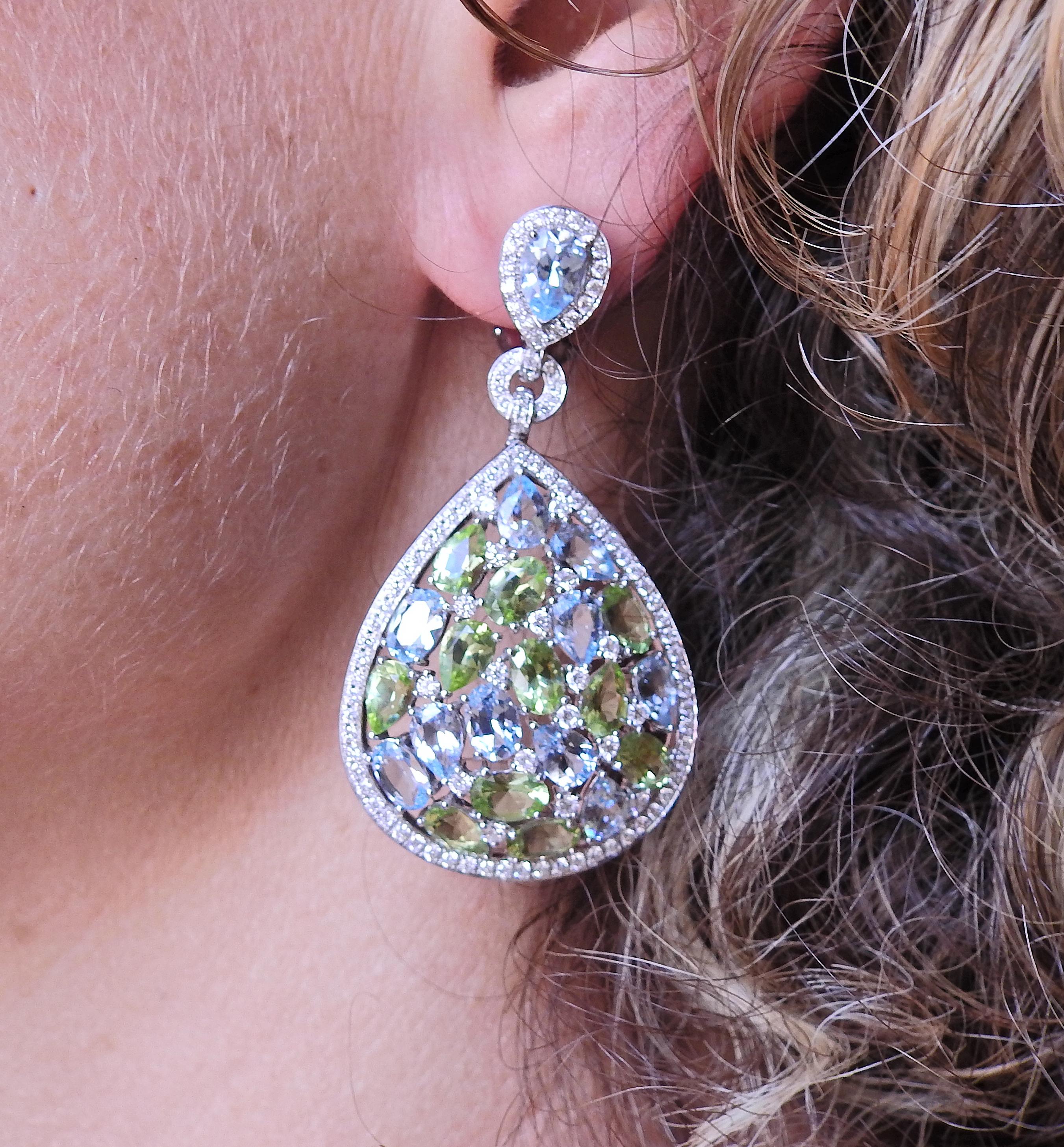 Women's Bucherer Gold Diamond Topaz Peridot Drop Earrings For Sale