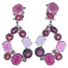 Bucherer Gold Diamond Tourmaline Rhodolite Drop Earrings