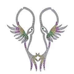 Bucherer Gold Diamond Tsavorite Emerald Sapphire Bird Earrings