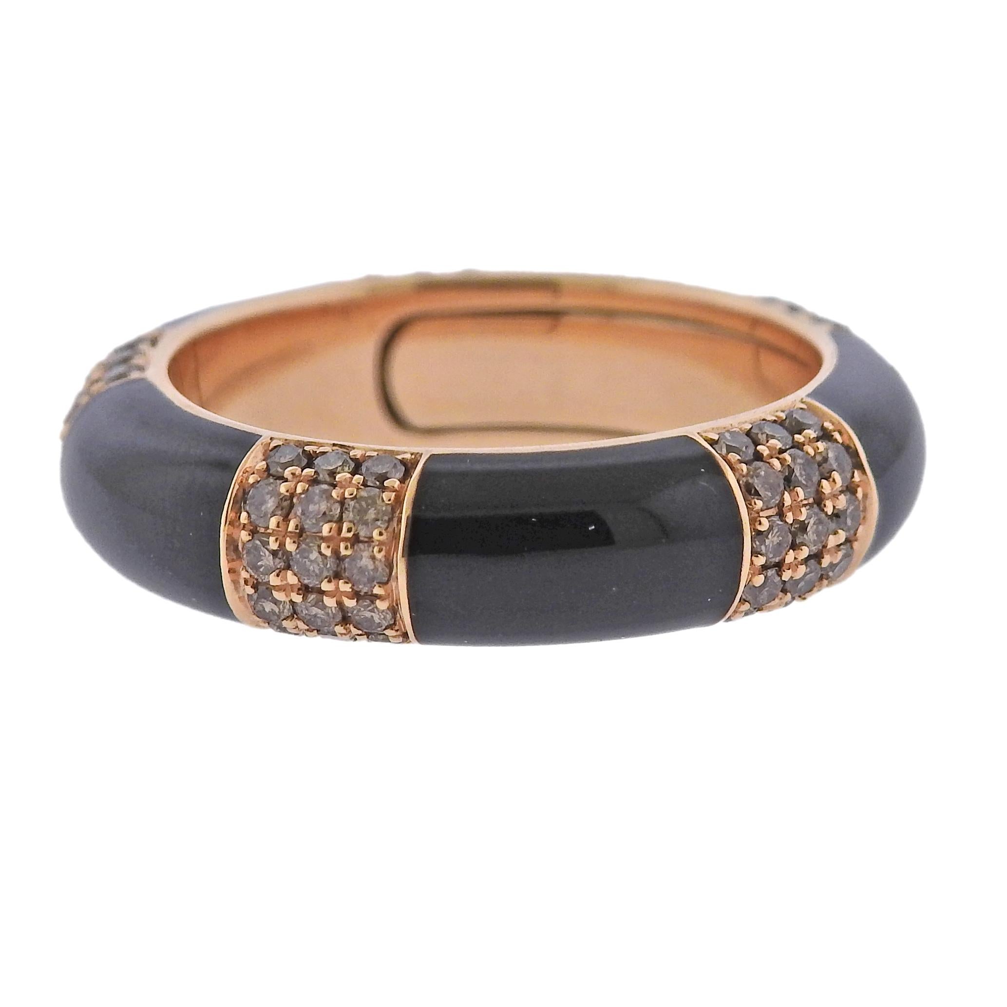 Round Cut Bucherer Gold Fancy Brown Diamond Enamel Band Ring For Sale