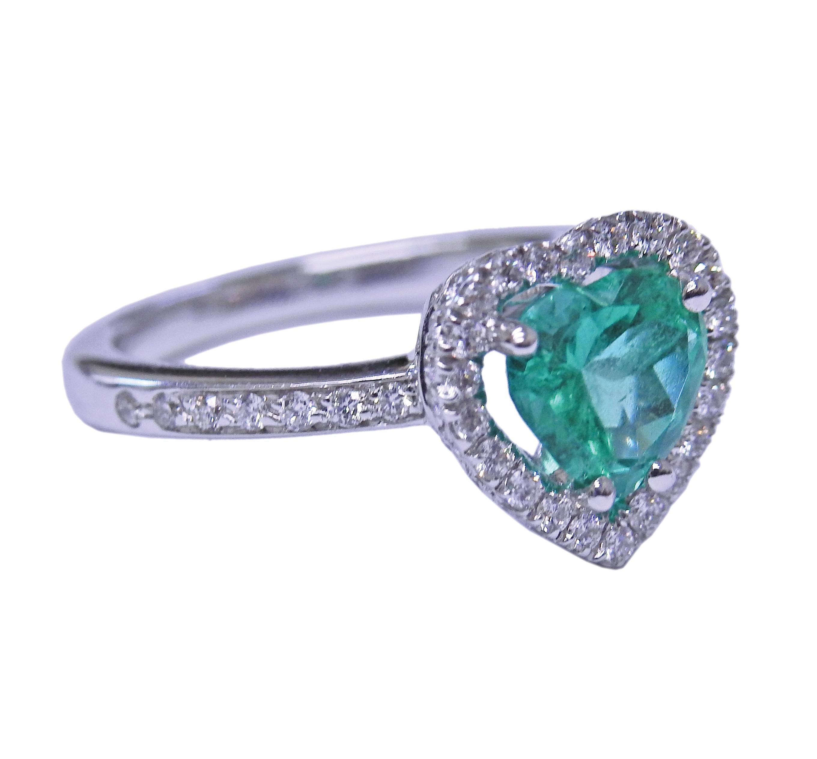 Heart Cut Bucherer Gold Heart Emerald Diamond Ring
