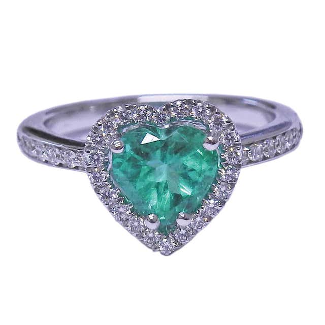 Gold Chatham Man Made Emerald Diamond Cocktail Ring at 1stDibs