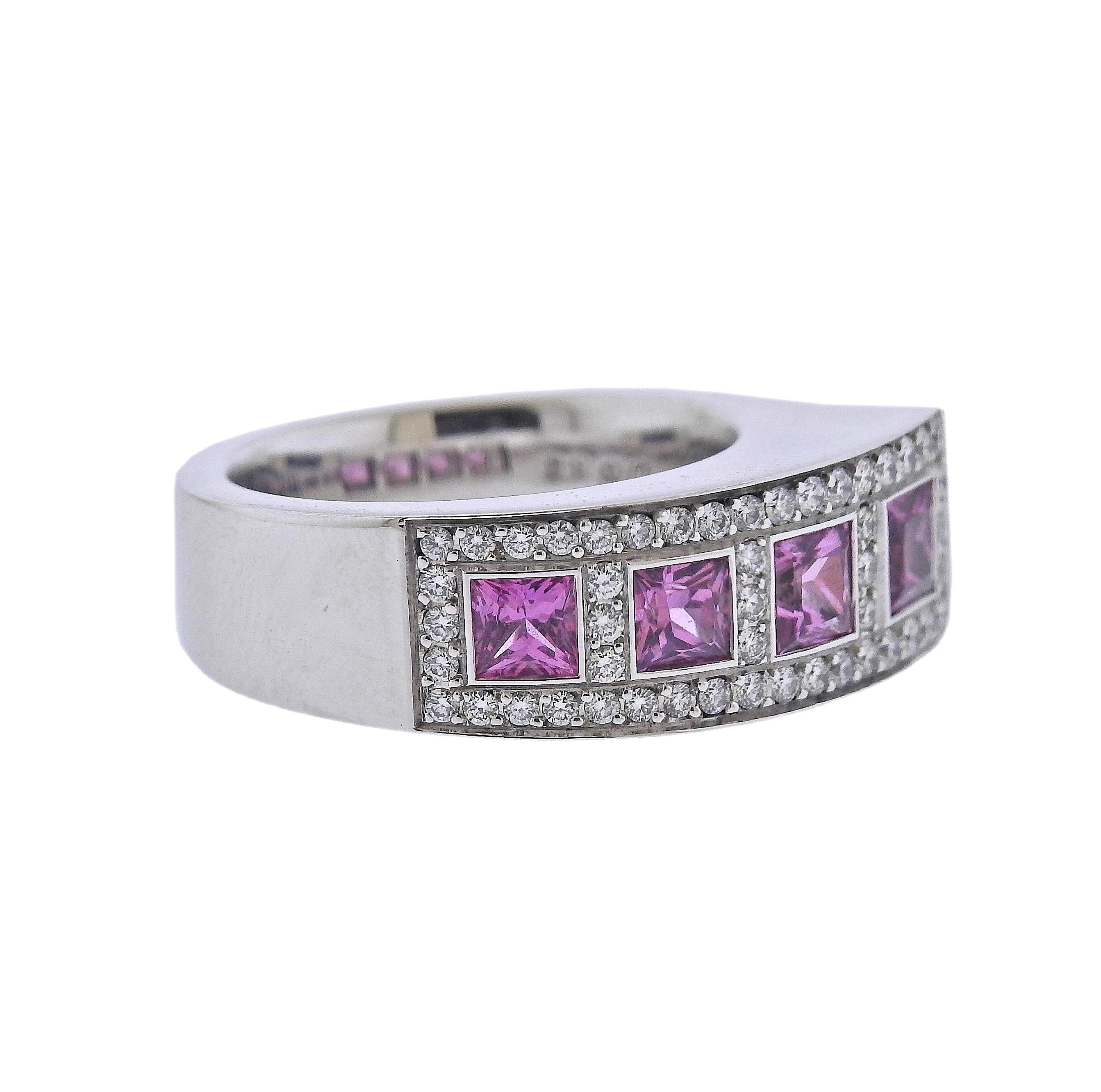 Round Cut Bucherer Gold Pink Sapphire Diamond Ring For Sale