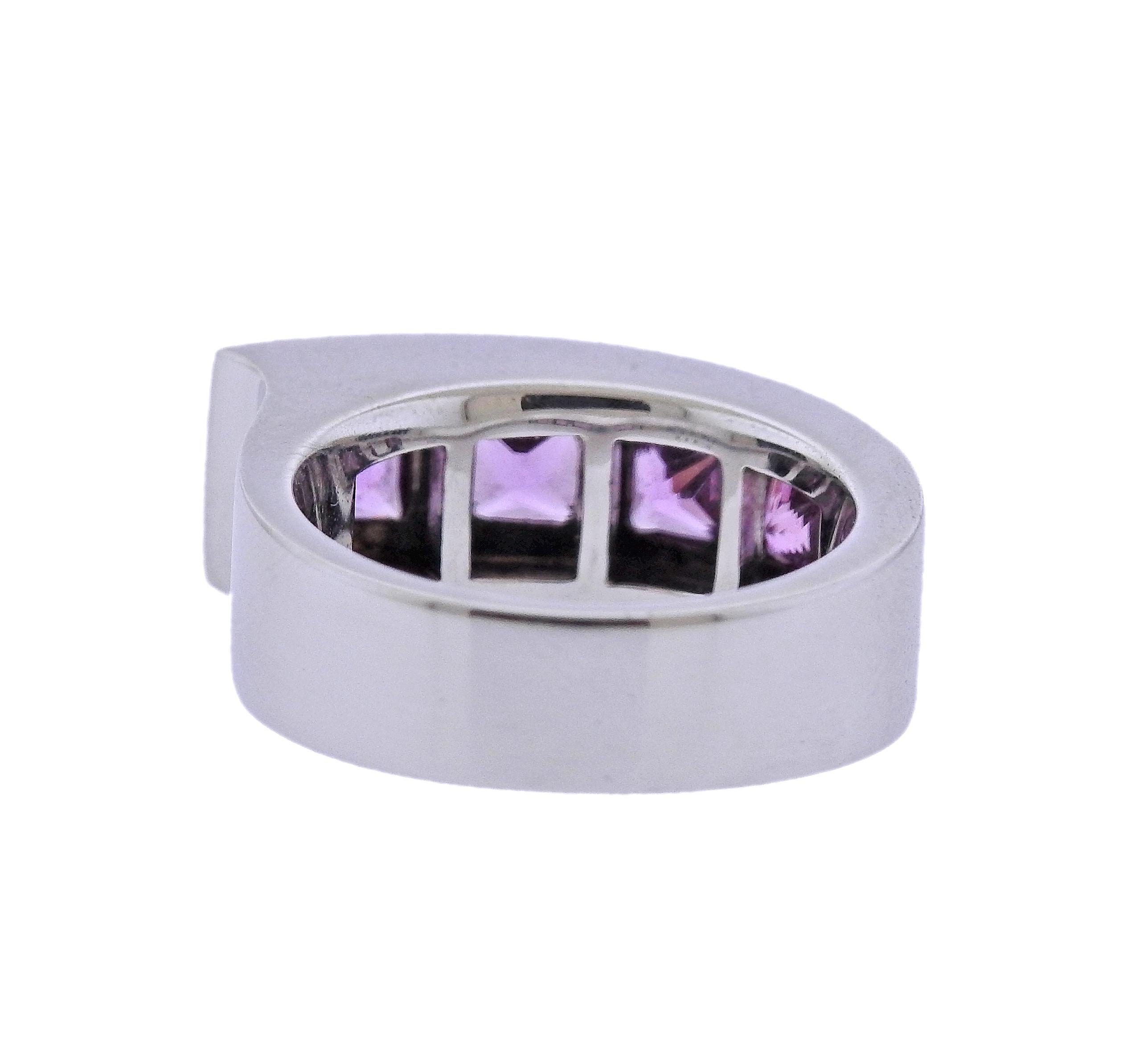 Bucherer Gold Pink Sapphire Diamond Ring In New Condition For Sale In Lambertville, NJ