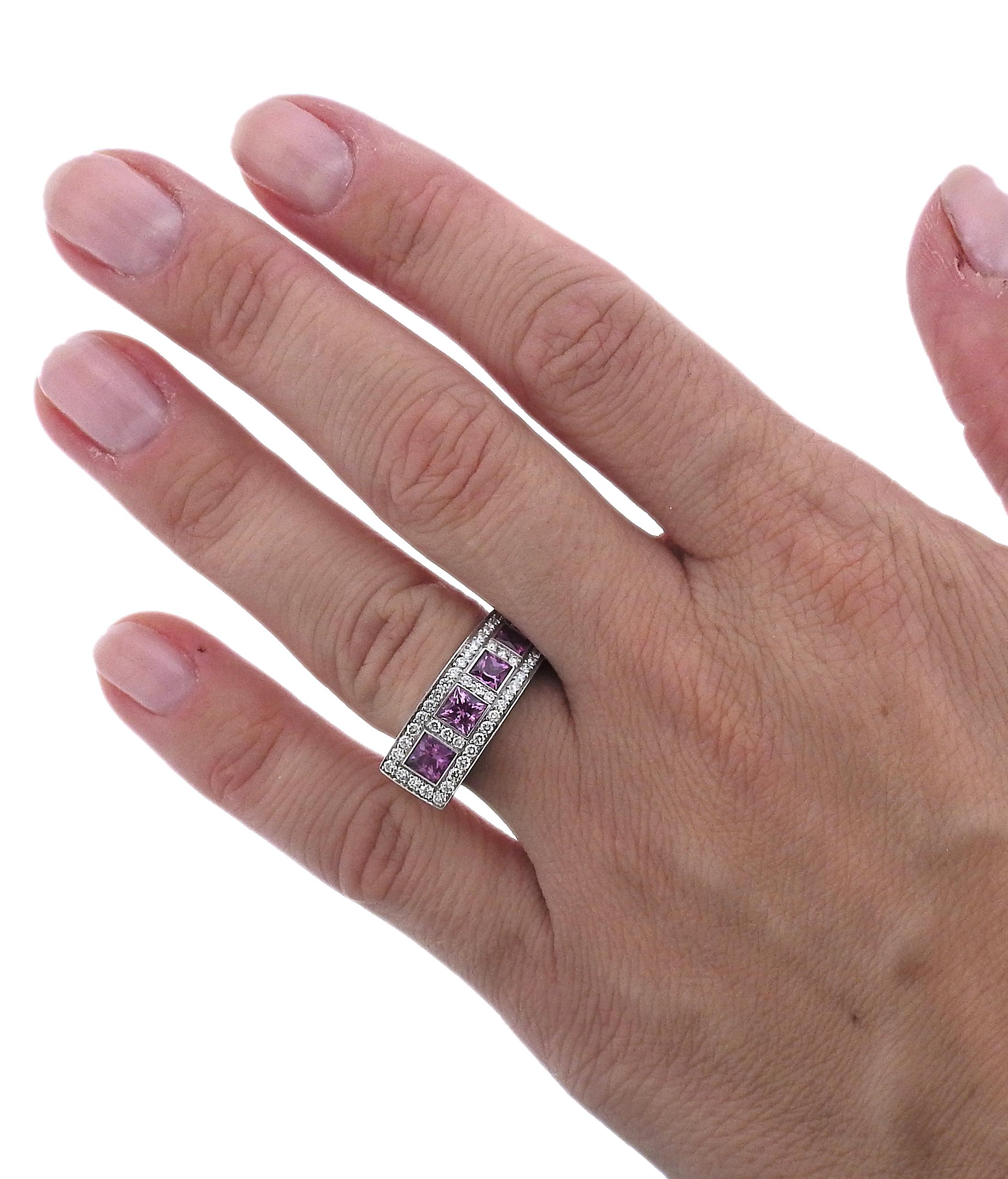Women's Bucherer Gold Pink Sapphire Diamond Ring For Sale