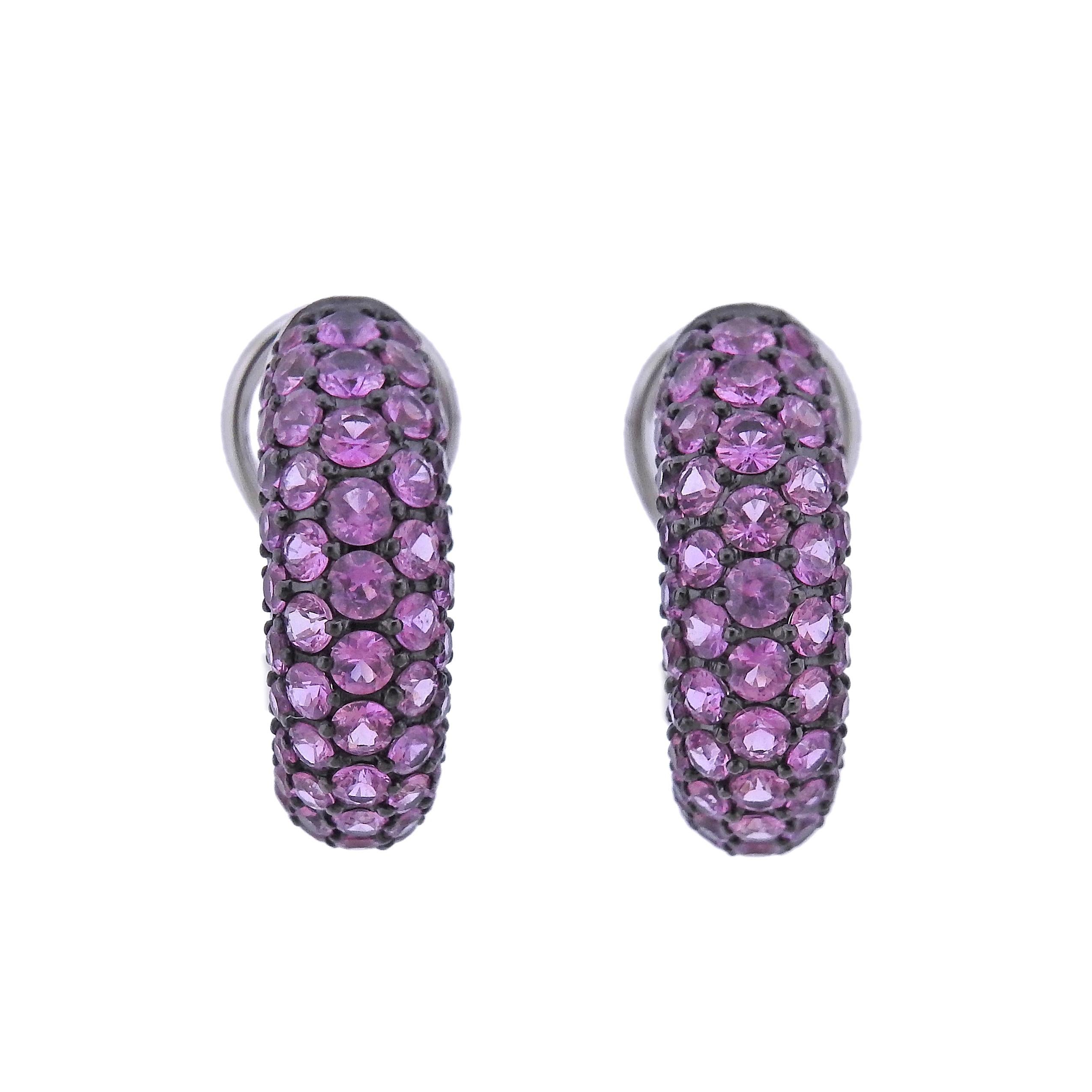 Bucherer Gold Pink Sapphire Half Hoop Earrings For Sale
