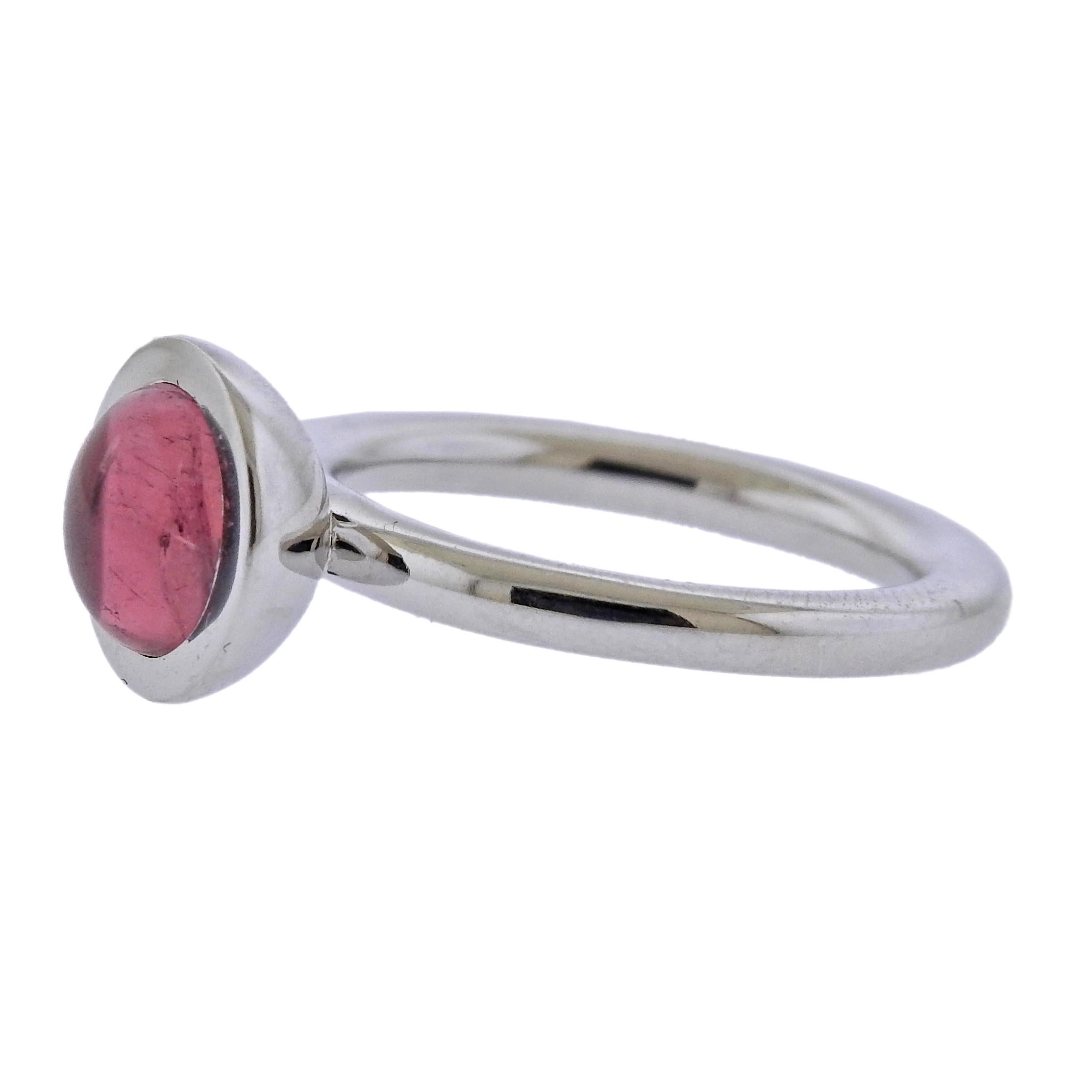 Brand new with tag Bucherer ring, in 18k gold, with 2.75ct pink tourmaline. Retail $2630. Comes with box.  Ring size - 7, ring top is 11mm in diameter. Weight - 8.2 grams. Marked CB 750.