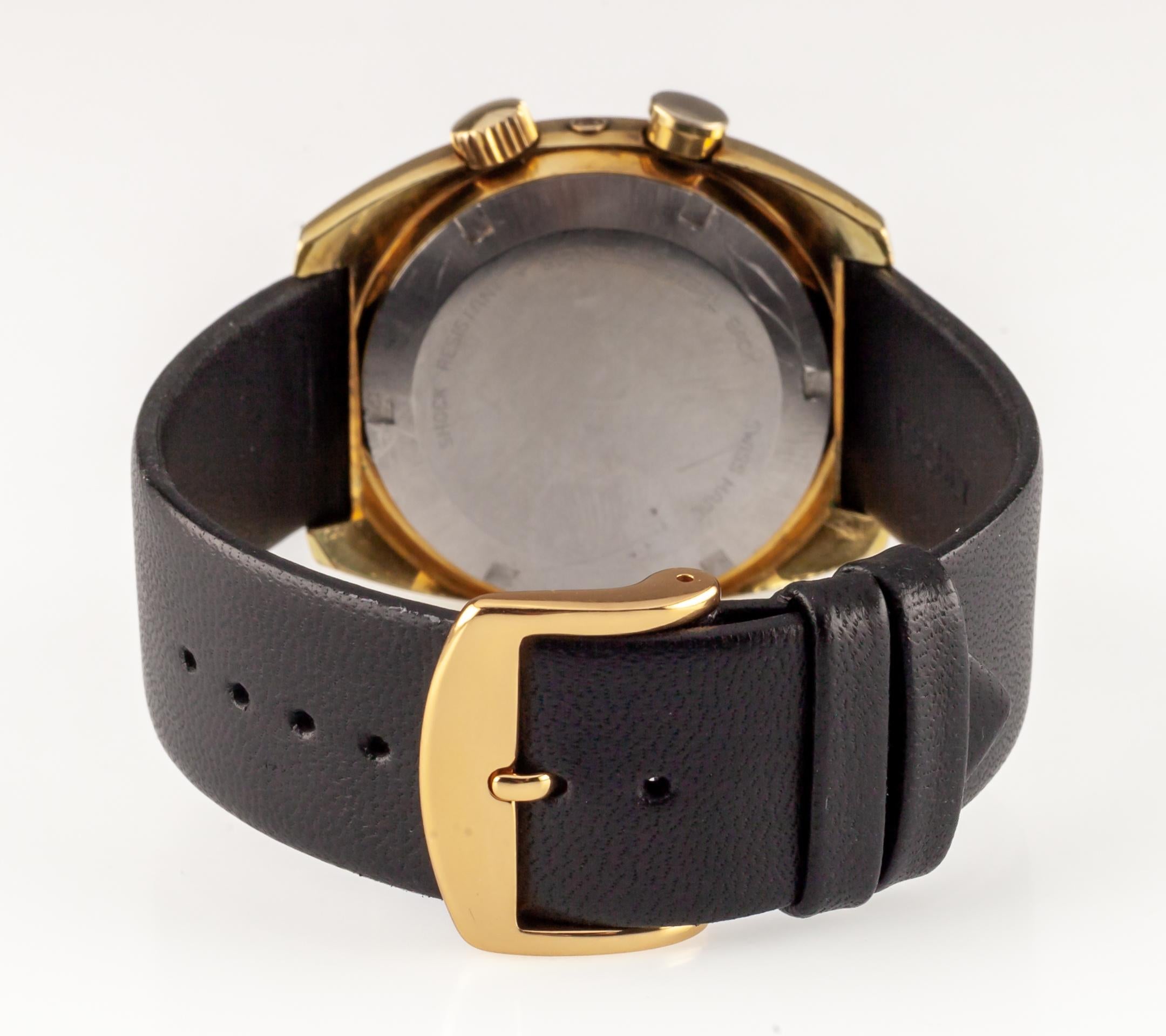 Moderne Bucherer Montre d'alarme automatique « Mémomatic » plaquée or avec bracelet en cuir 2980 Date en vente