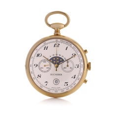 Bucherer gold-plated moon phase chronograph pocket watch
