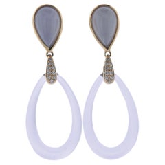 Bucherer Gold Quartz Diamond Chalcedony Drop Earrings