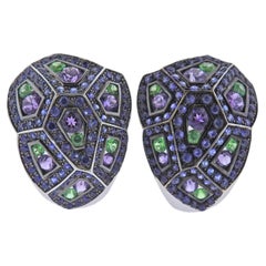 Bucherer Gold Sapphire Amethyst Tsavorite Earrings