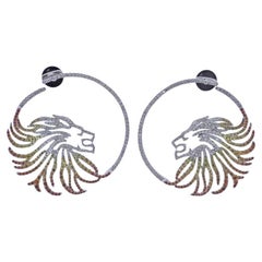 Bucherer Gold Sapphire Diamond Lion Hoop Earrings