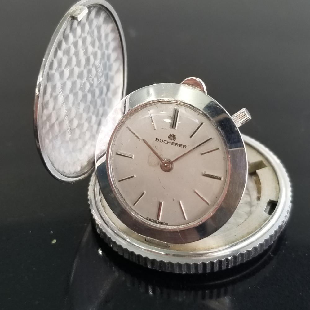 Bucherer Ge versteckte Reiseuhr 925 Massivsilber, ca. 1950er Jahre Schweizer Vintage MA141 im Zustand „Hervorragend“ in Beverly Hills, CA
