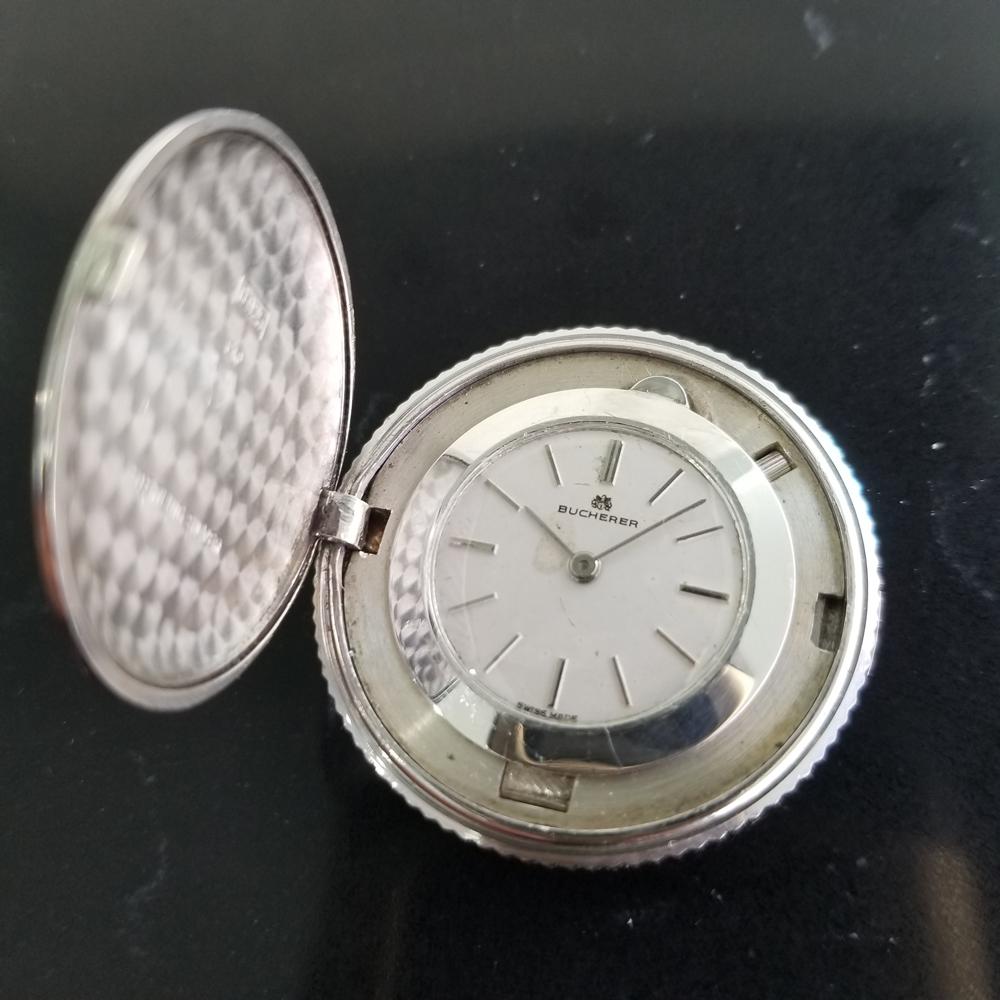 Bucherer Ge versteckte Reiseuhr 925 Massivsilber, ca. 1950er Jahre Schweizer Vintage MA141 für Damen oder Herren