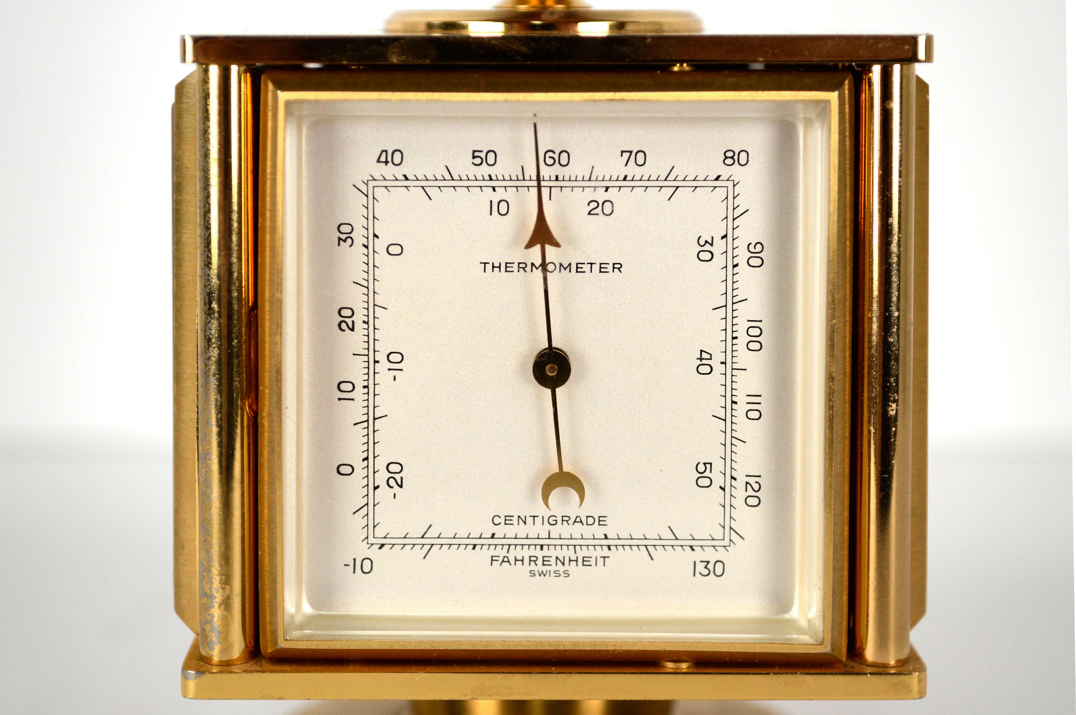 Metalwork Bucherer Weather Station Desk 15 Jewel Clock, Barometer, Hygrometer, Thermometer