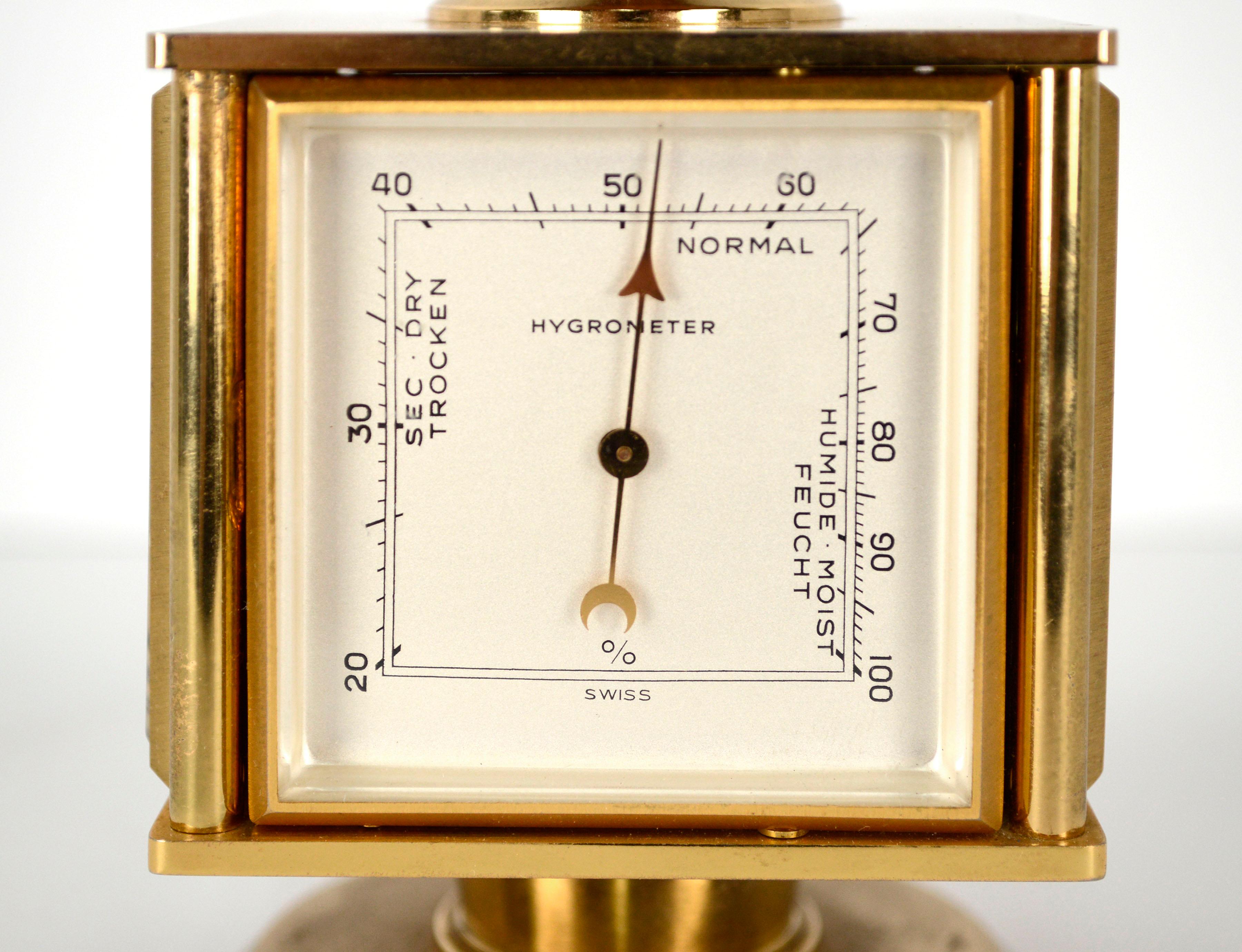 Bucherer Weather Station Desk 15 Jewel Clock, Barometer, Hygrometer, Thermometer In Good Condition In Soquel, CA