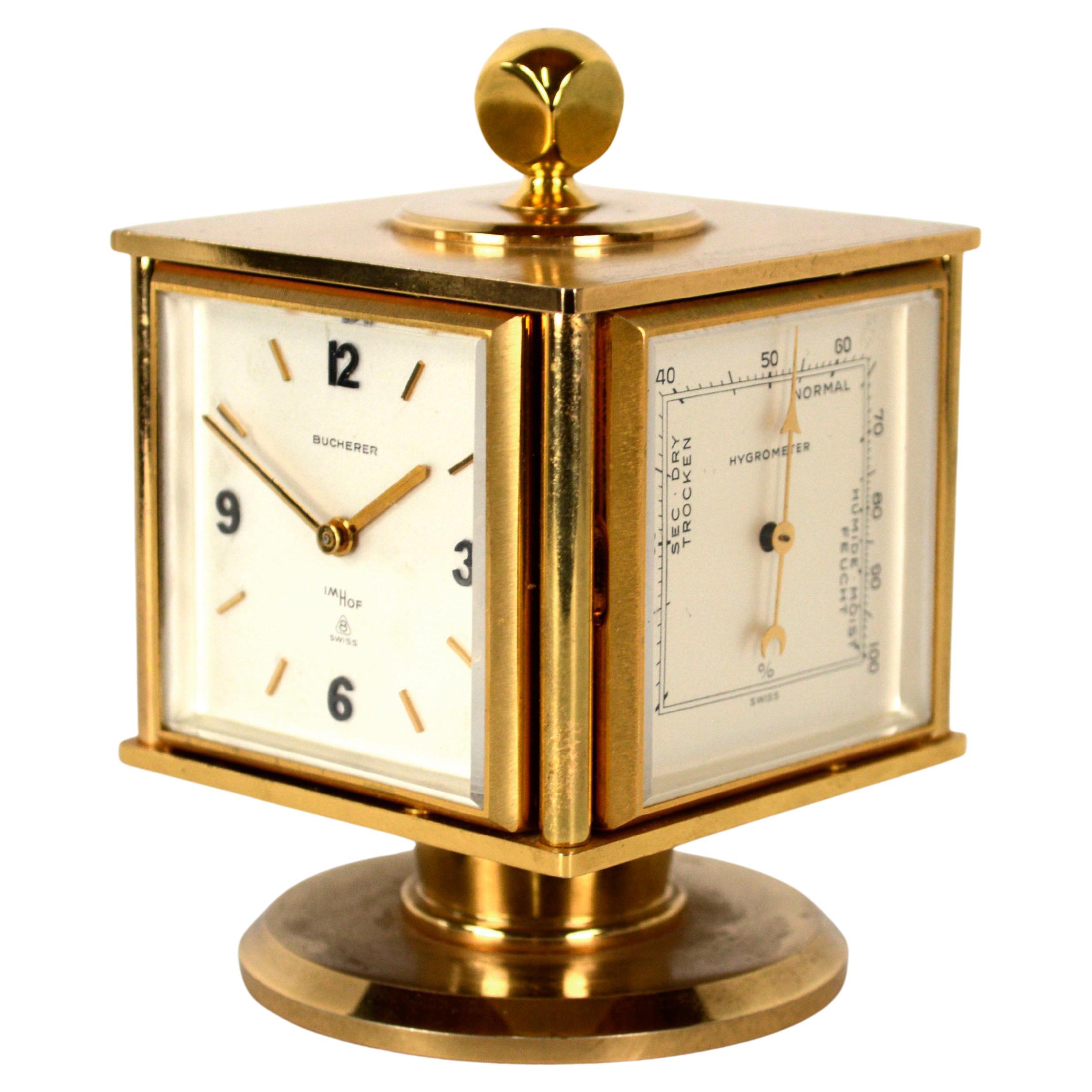 Bucherer Weather Station Desk 15 Jewel Clock, Barometer, Hygrometer, Thermometer