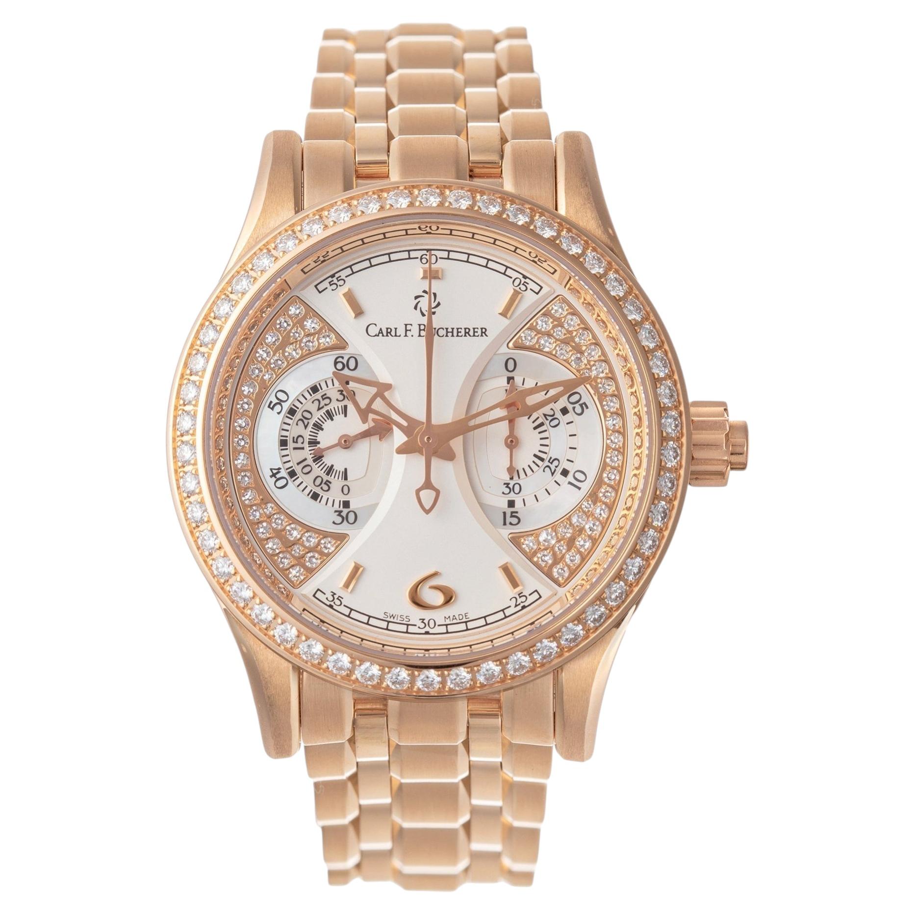 Pre-owned Carl F Bucherer Bucherer Ladies' Manero Chronograph Rose Gold Watch, Ref. 10904.03 In Red