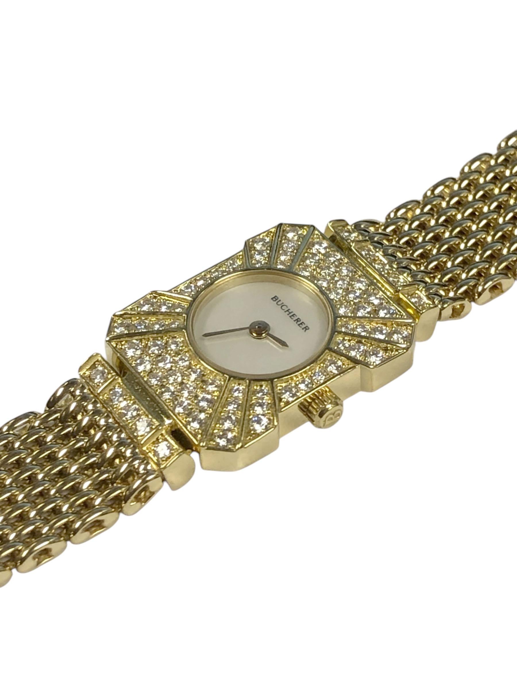 Bucherer Damen-Gelbgold- und Diamant-Pavé-Armbanduhr (Rundschliff) im Angebot