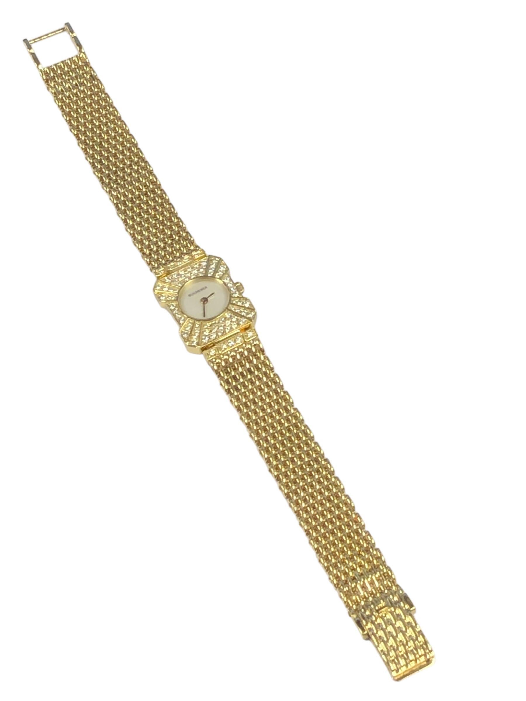 Bucherer Damen-Gelbgold- und Diamant-Pavé-Armbanduhr im Angebot 1