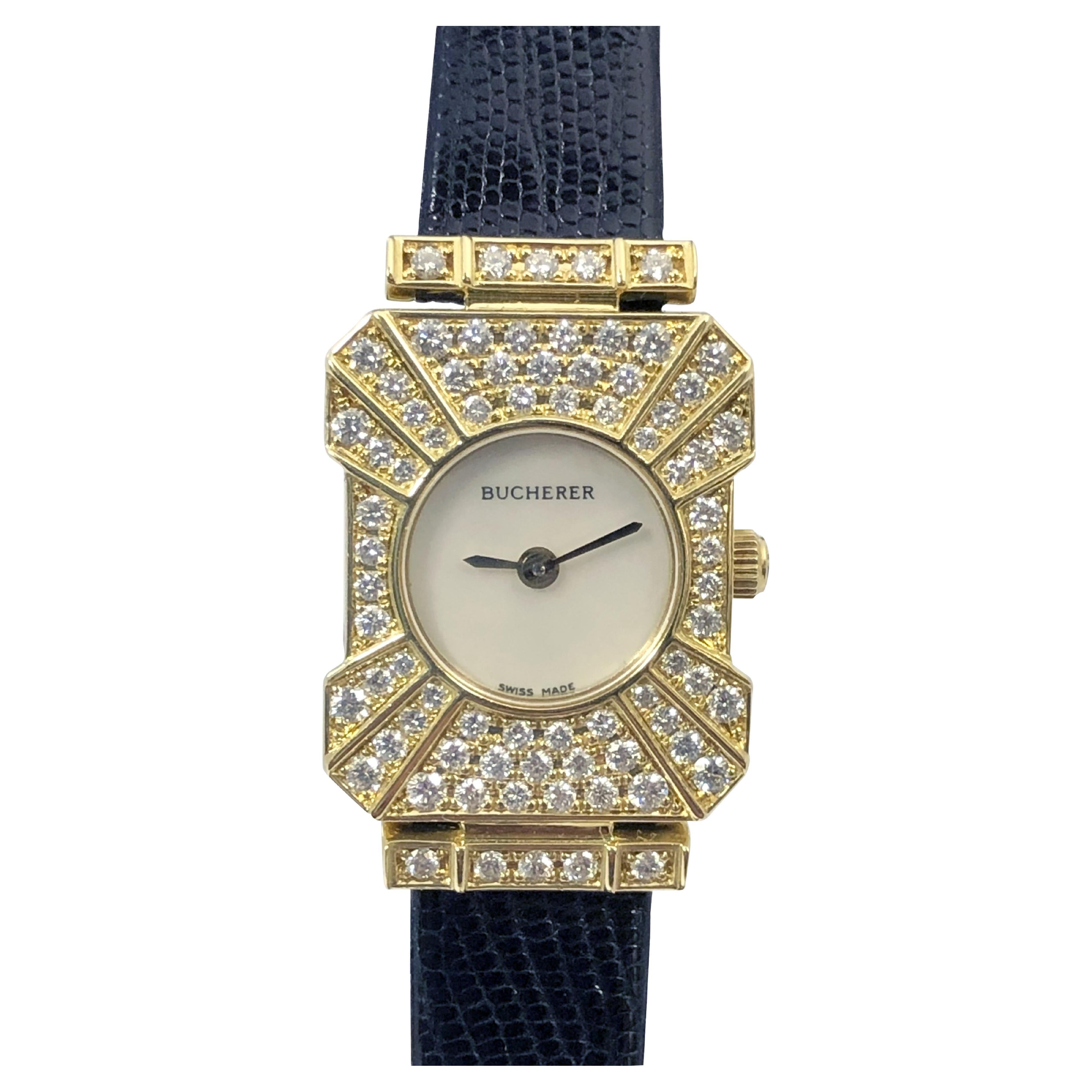 Montre-bracelet pour dames en or jaune et diamants Bucherer en vente