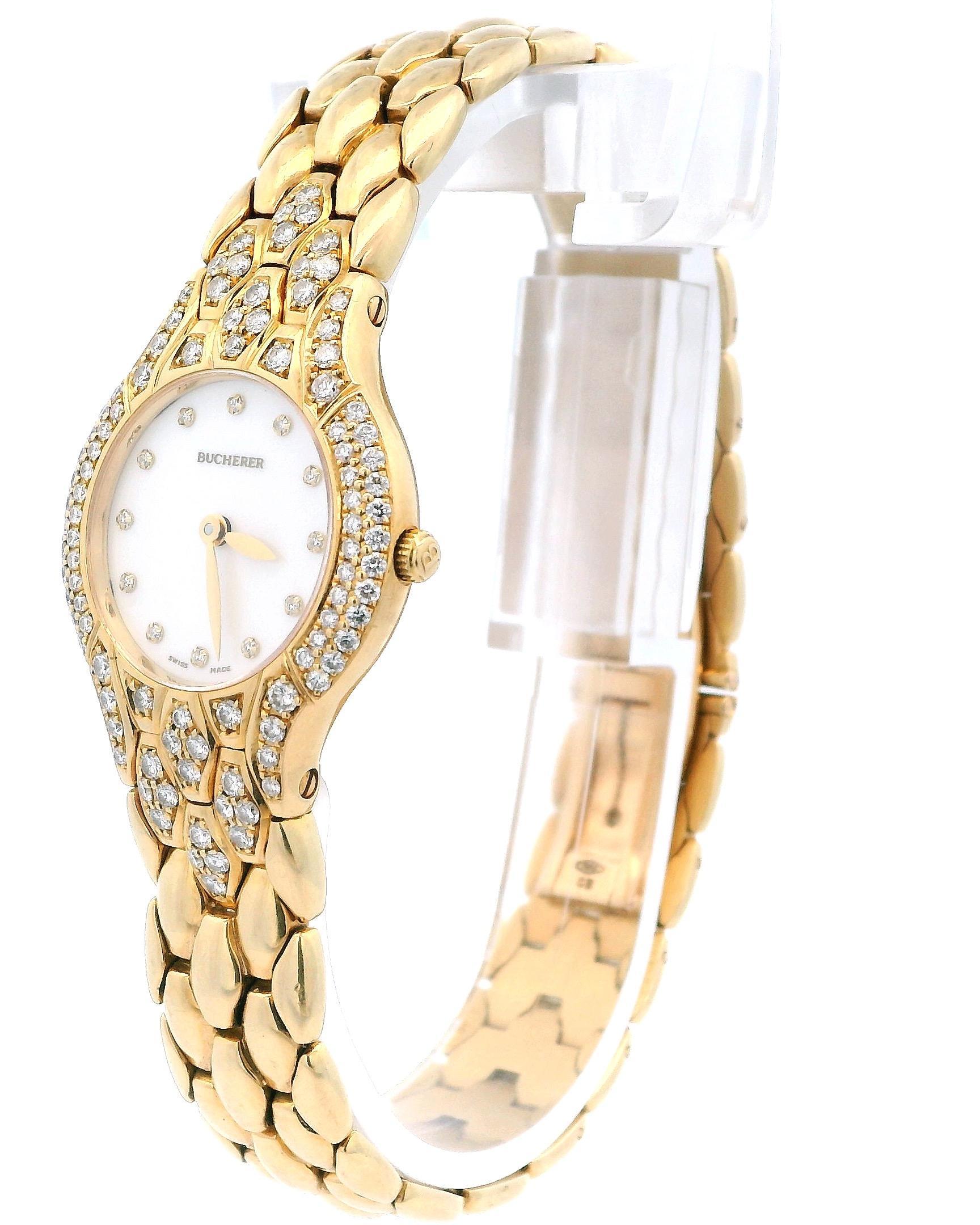 Women's Bucherer Medea 18K Yellow Gold MOP Diamond Dial & Bezel Ladies Watch
