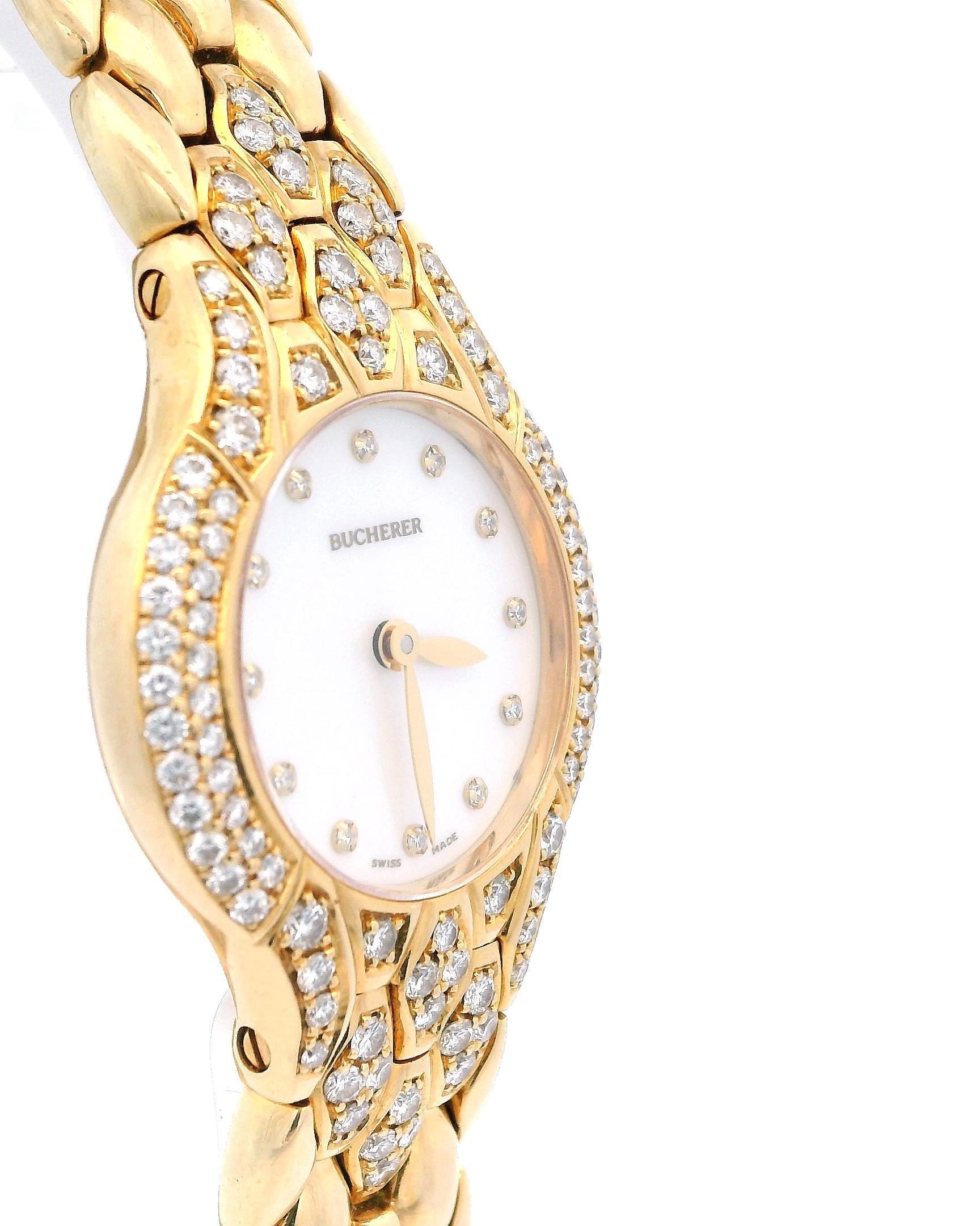 Bucherer Medea 18K Yellow Gold MOP Diamond Dial & Bezel Ladies Watch 2