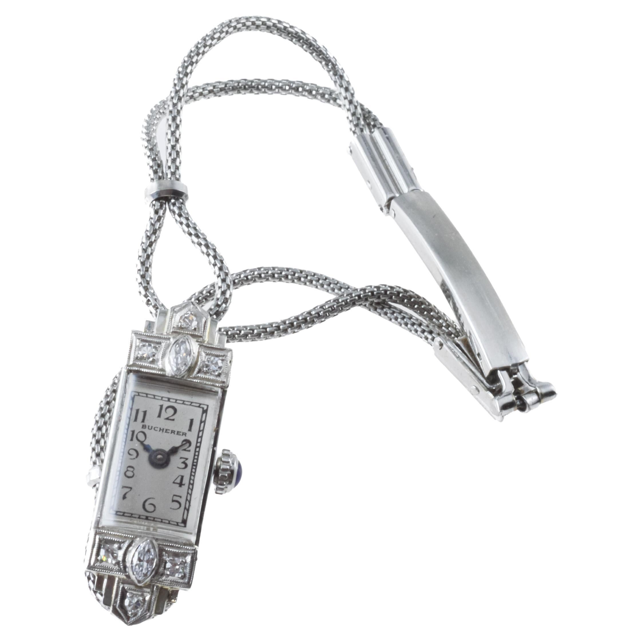 Bucherer Platin & 18Kt. Gold-Damenuhr im Damenkleid-Stil 1940er Jahre im Zustand „Hervorragend“ im Angebot in Long Beach, CA
