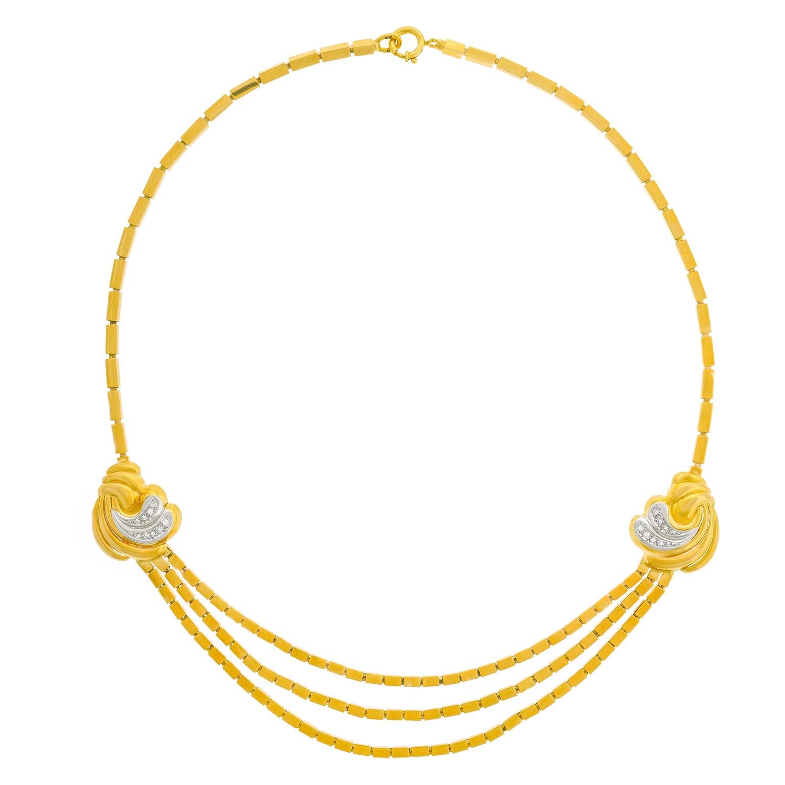 Round Cut Bucherer Retro Forties Gold Necklace For Sale