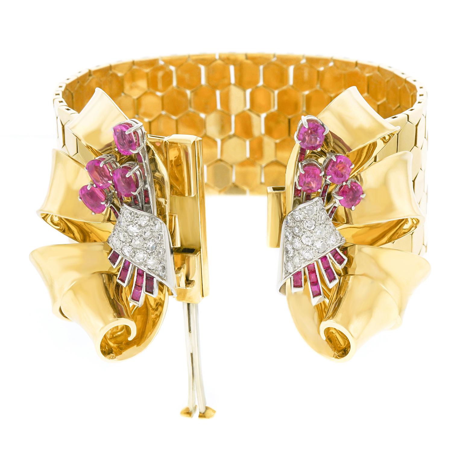 Bucherer Retro Pink Sapphire and Diamond Set Gold Bracelet 3