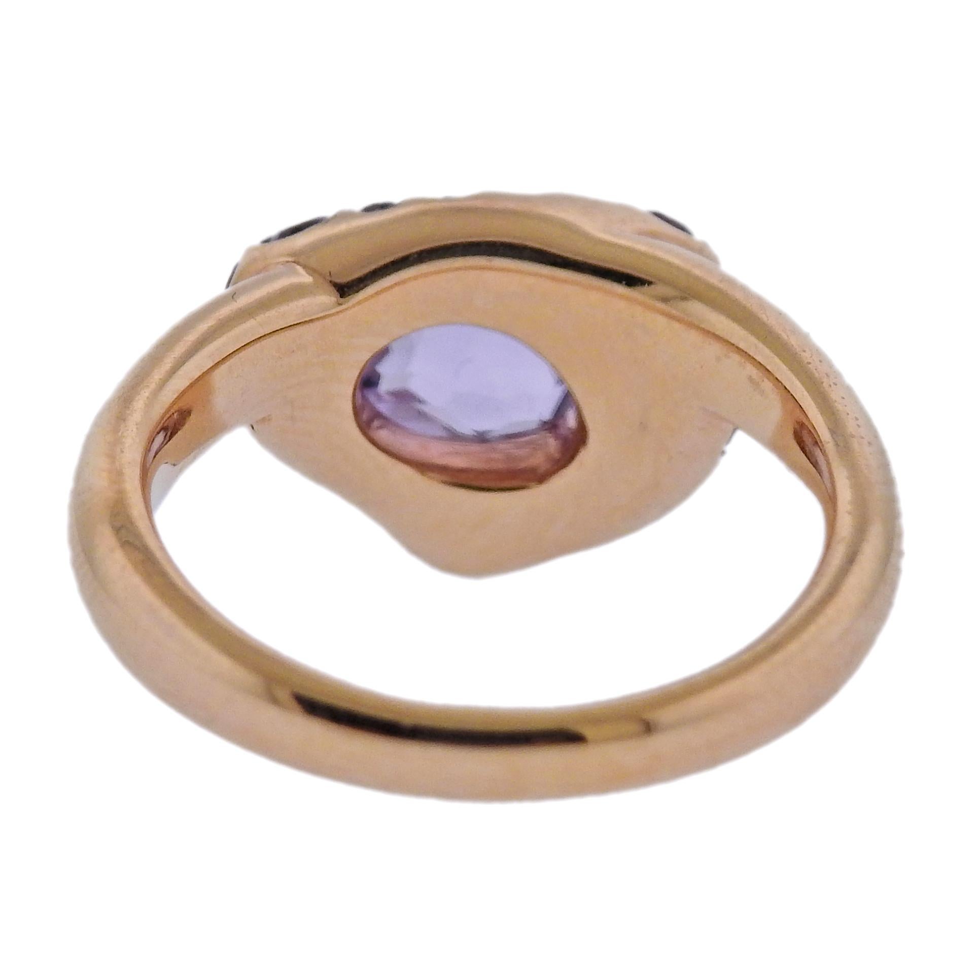 Round Cut Bucherer Rose Gold Diamond Amethyst Sapphire Ring For Sale