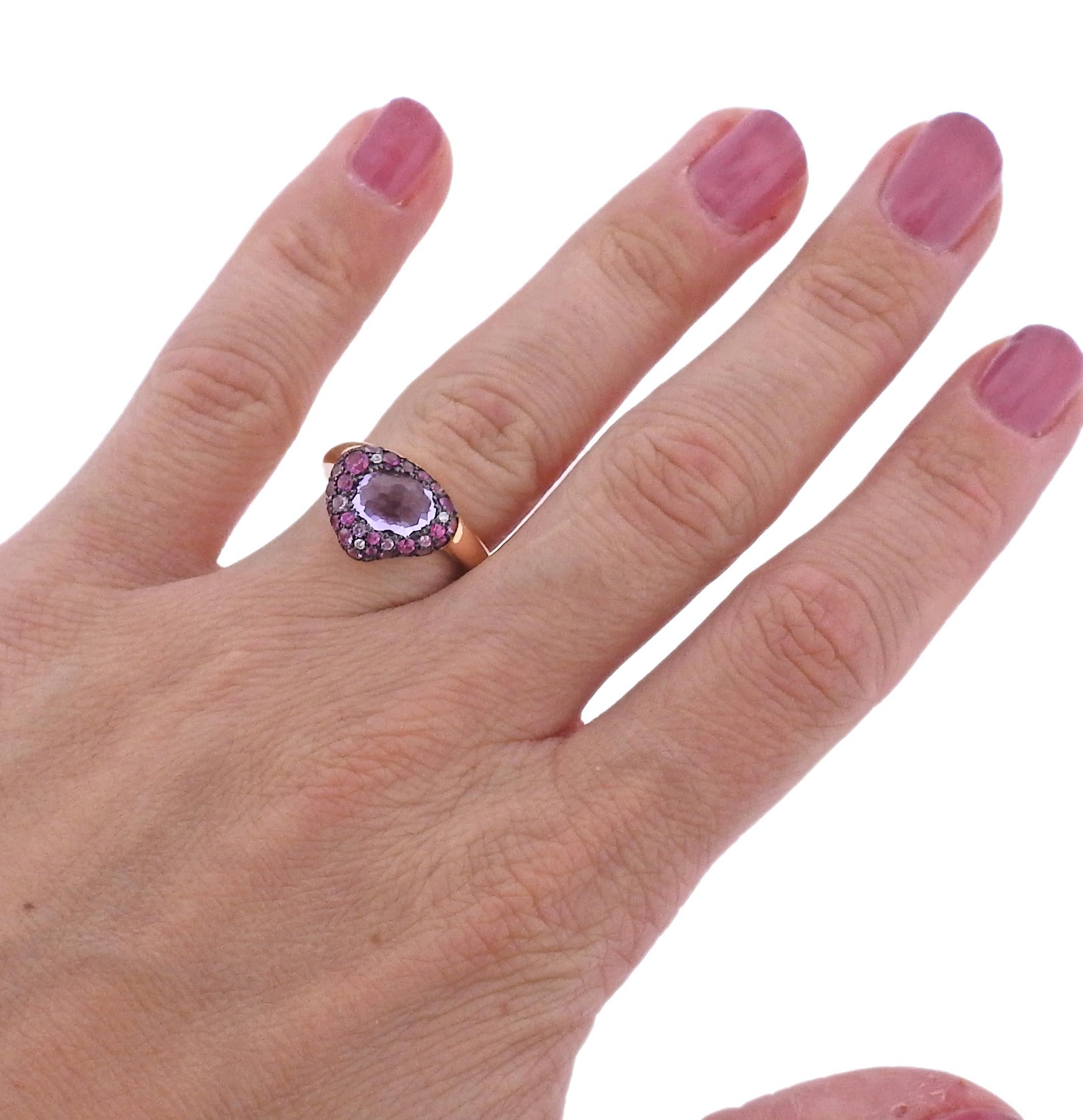 Bucherer Rose Gold Diamond Amethyst Sapphire Ring In New Condition For Sale In Lambertville, NJ