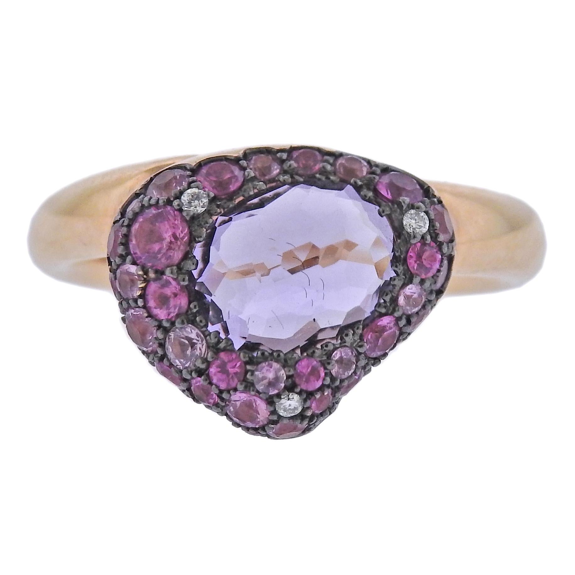 Bucherer Rose Gold Diamond Amethyst Sapphire Ring For Sale