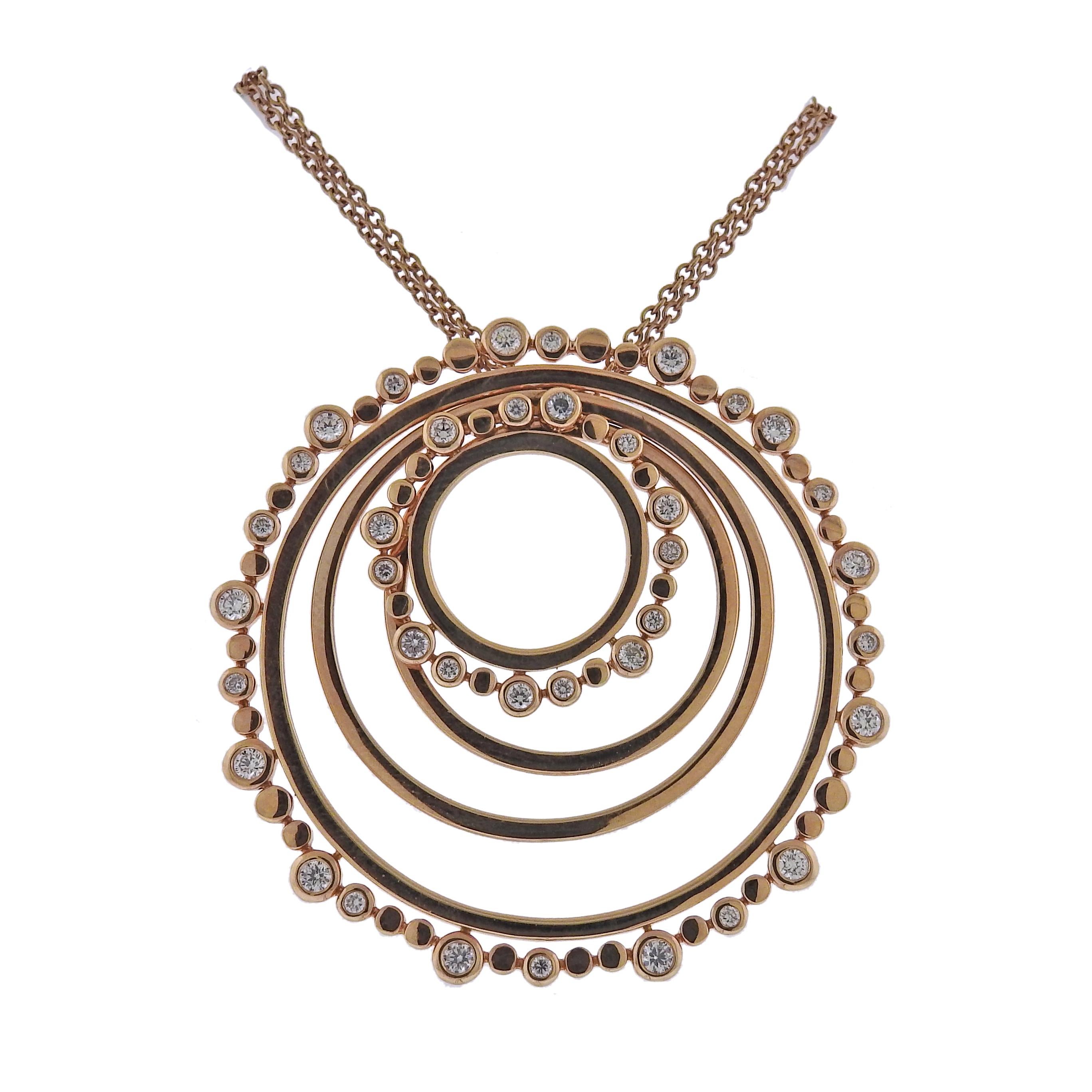 Round Cut Bucherer Rose Gold Diamond Circle Pendant Necklace For Sale