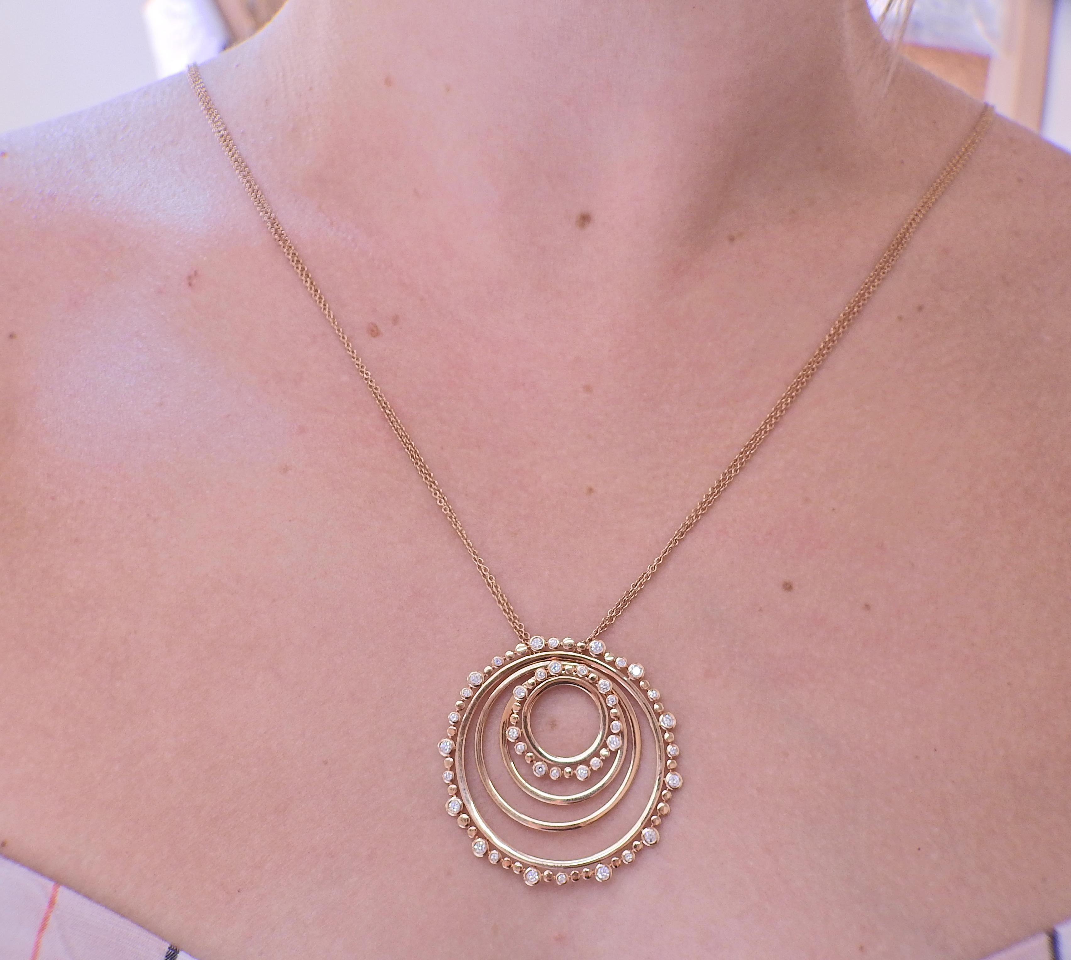 Women's Bucherer Rose Gold Diamond Circle Pendant Necklace For Sale