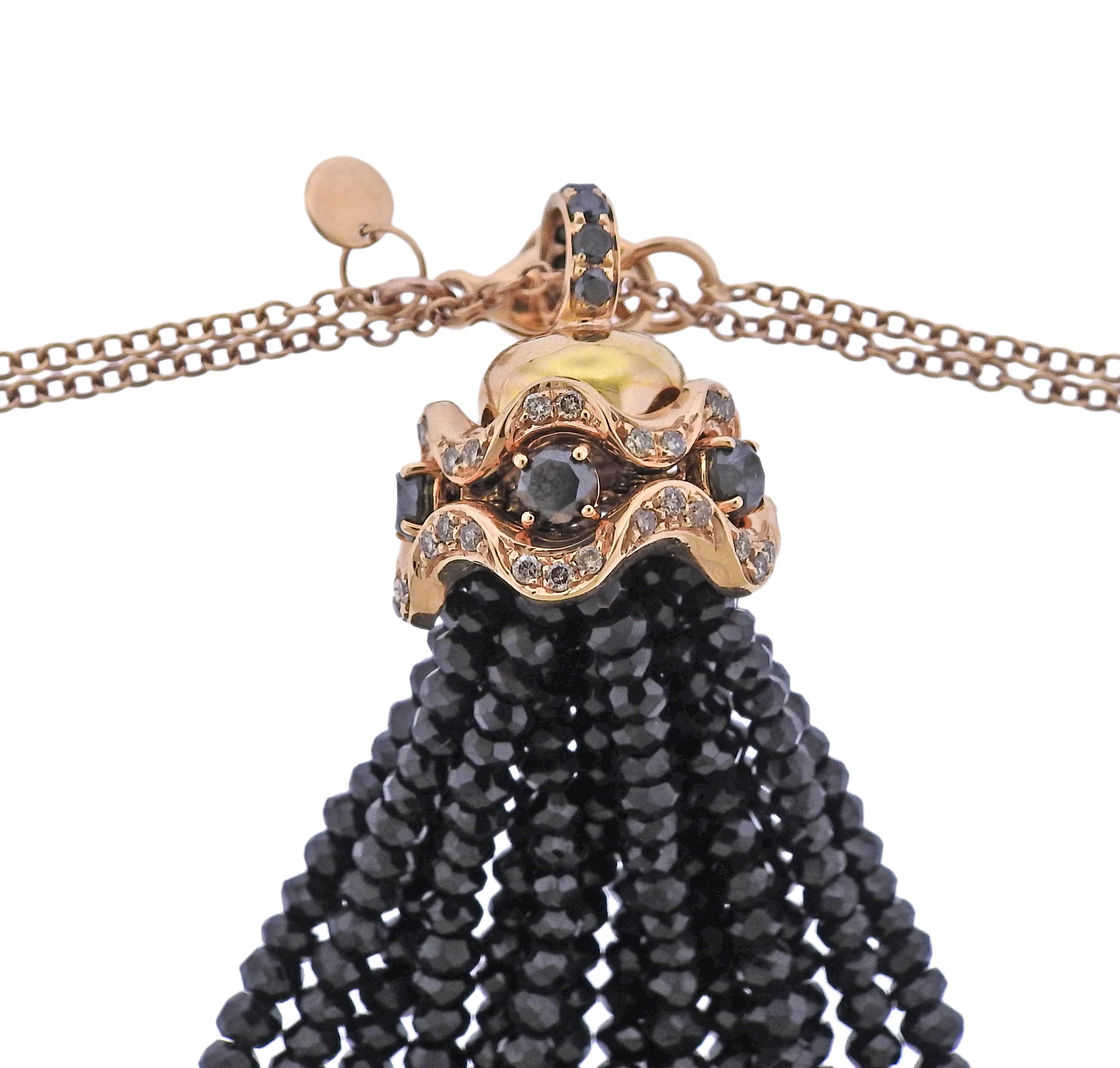 Round Cut Bucherer Rose Gold Diamond Spinel Onyx Tassel Pendant Necklace For Sale